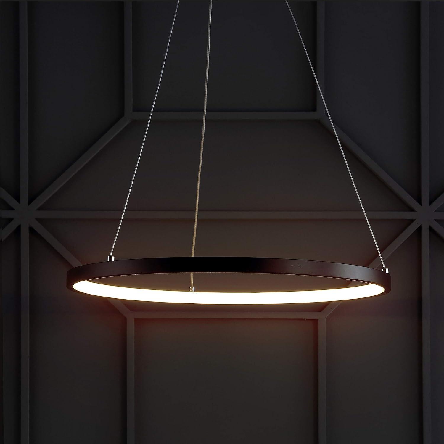 Matte Black Modern LED Drum Pendant Light - 15.75" Diameter