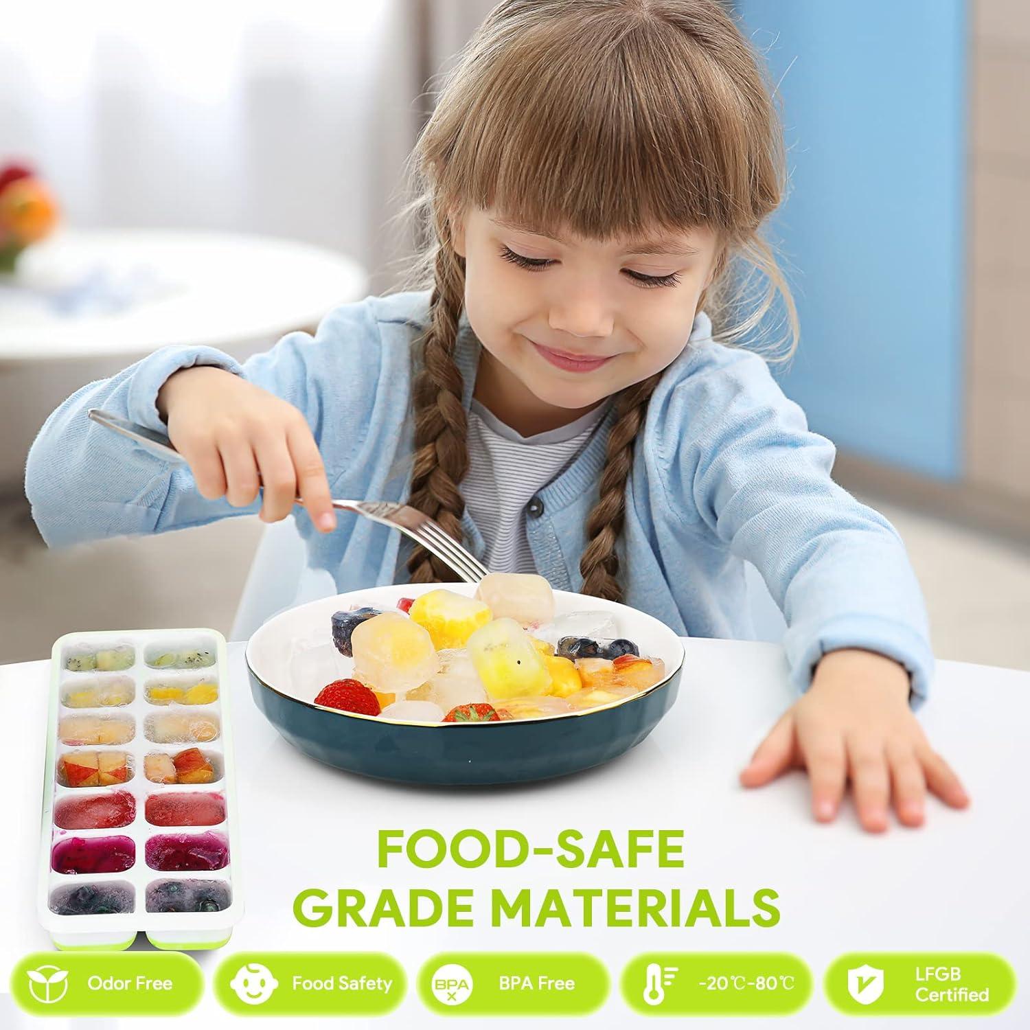 4 Bandejas de Hielo, Silicona con Tapa Extraíble, Bandejas de 14 Hielos Flexibles de Fácil Liberación, Moldes de Hielo Duraderos, Fundas Apilables y Extraíbles para Cócteles, Congeladores y Cervezas