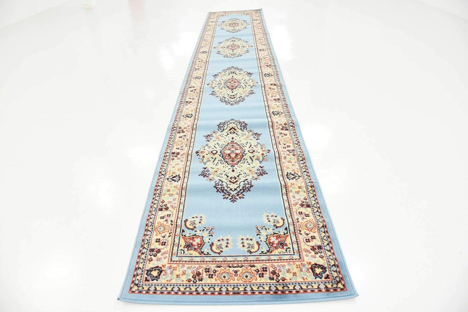 Unique Loom Washington Reza Rug Light Blue/Cream 3' x 16' 5" Runner Floral French Perfect For Bathroom Hallway Mud Room Laundry Room