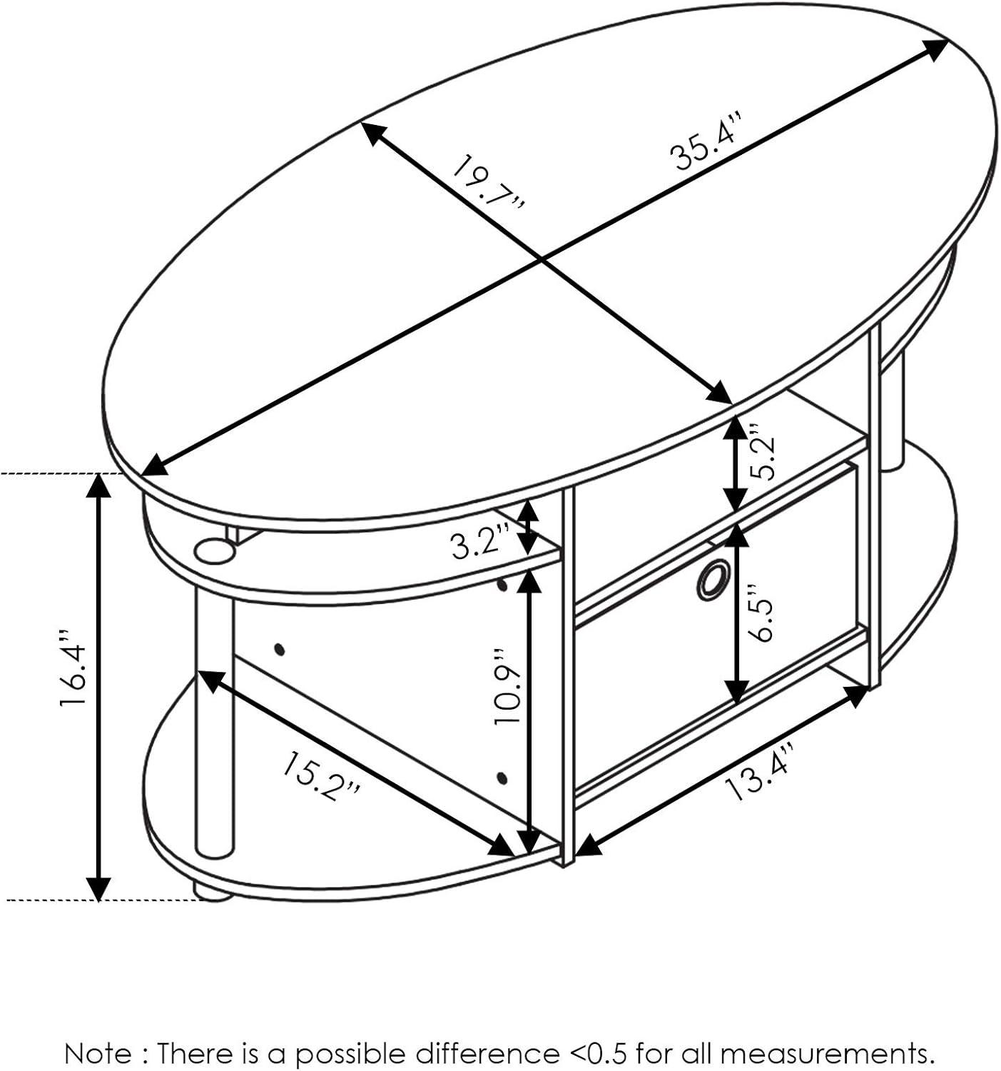 Furinno JAYA Simple Design Oval Coffee Table with Bin, Columbia Walnut/Black/Dark Brown