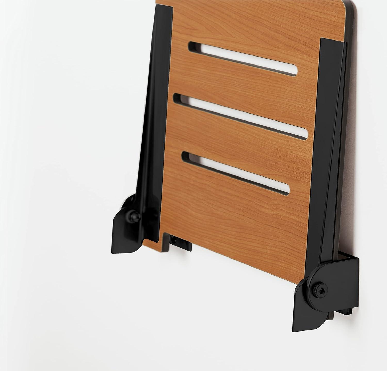 Teak and Black Folding Wall Mount Shower Bench