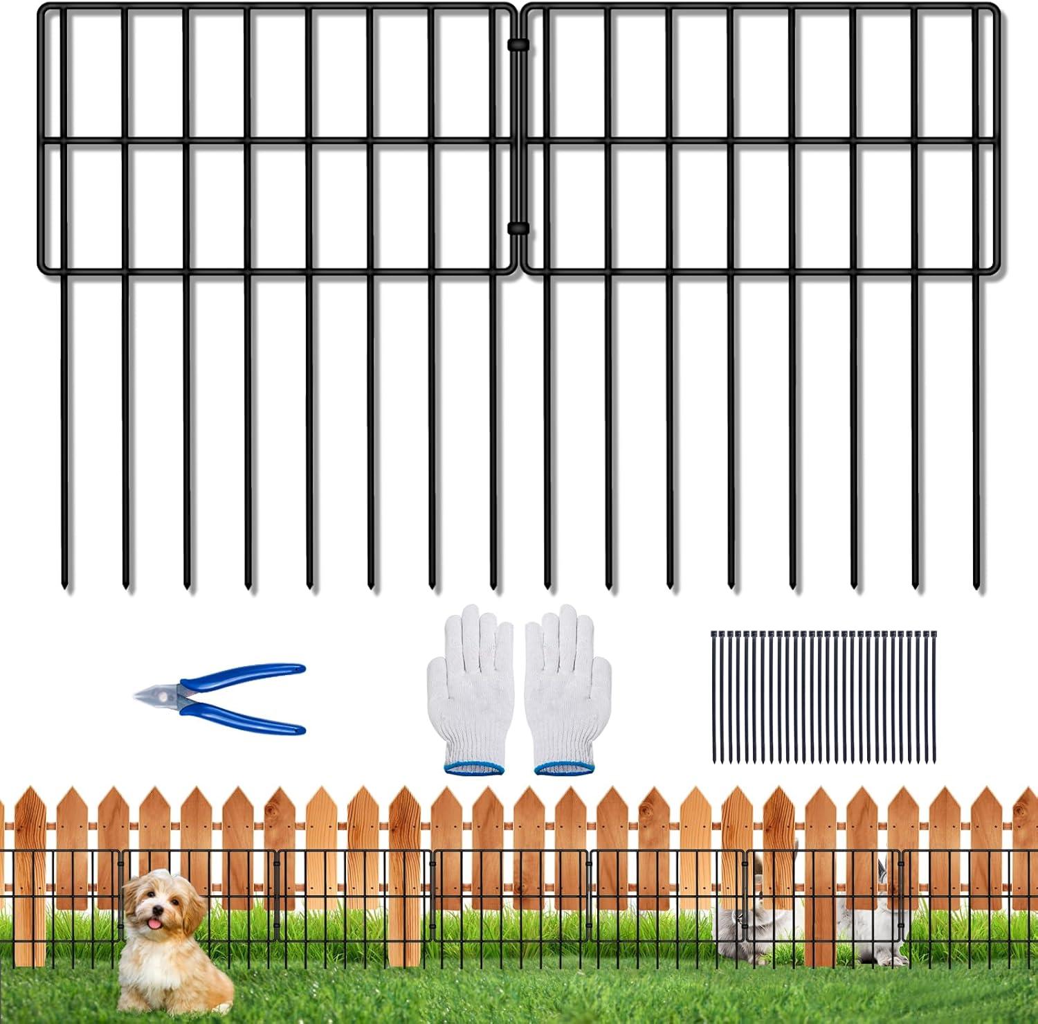 25 Pack Garden Animal Barrier Fence, 1.65inch Spike Spacing No Dig Fence, Reusable Rustproof Metal Fence Border, Dogs Rabbits Blocker Fence for Outdoor Yard, Total 27ft(L) x 17inch(H)