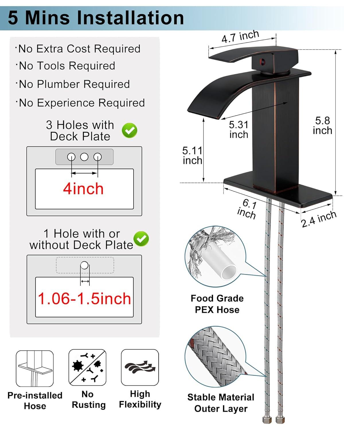 VIBRANTBATH Waterfall Low-Arc Single Hole Bathroom Faucet 6021-ORB