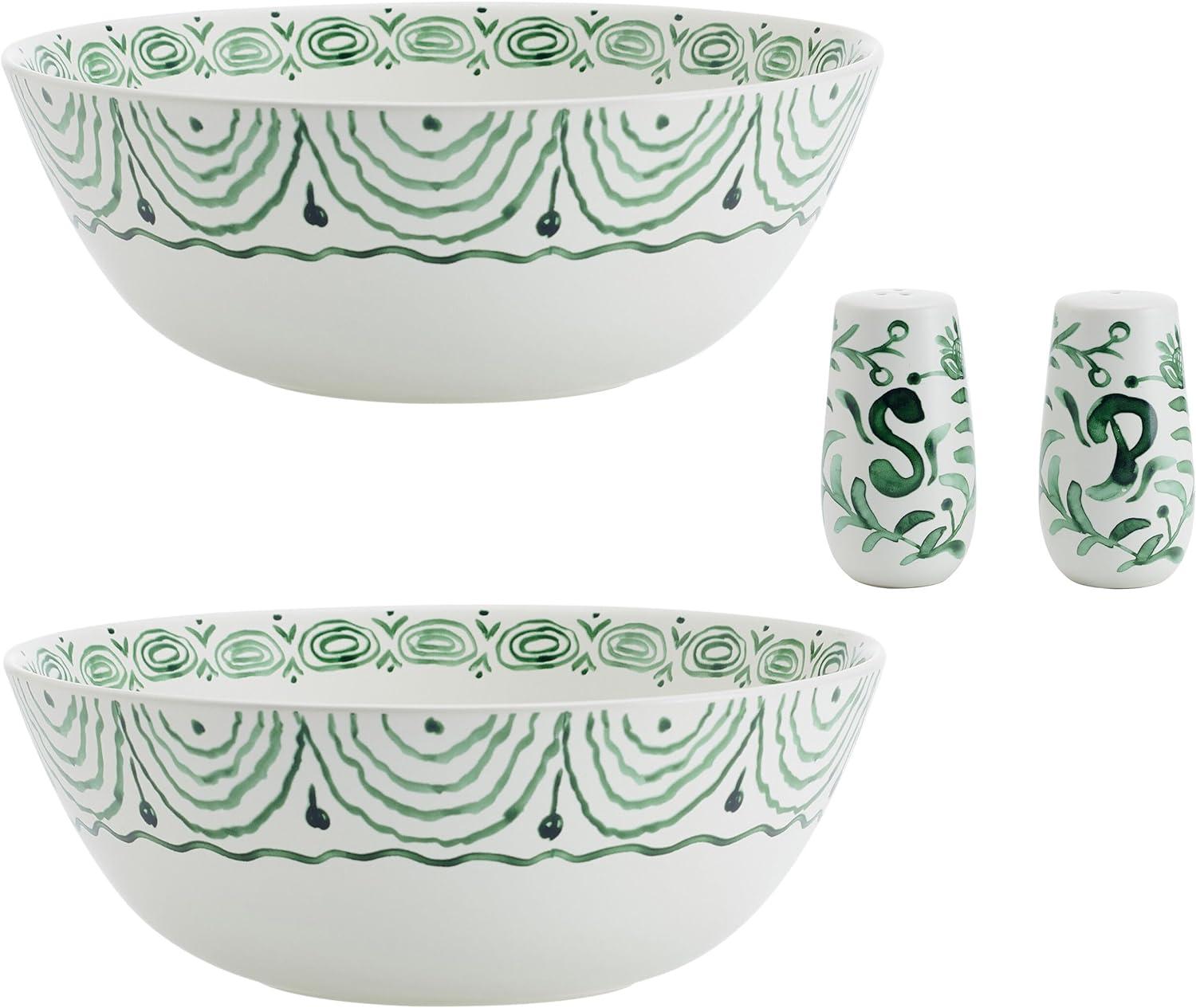 Fitz And Floyd Green Sicily Serve Bowl/Salt & Pepper Set