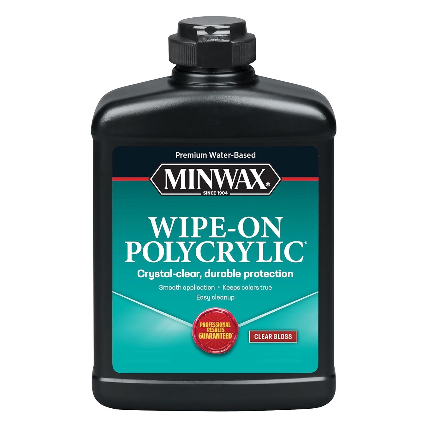 Minwax Wipe-On Poly Water-Based Polyurethane Finish, Gloss, Clear, 1 Pint