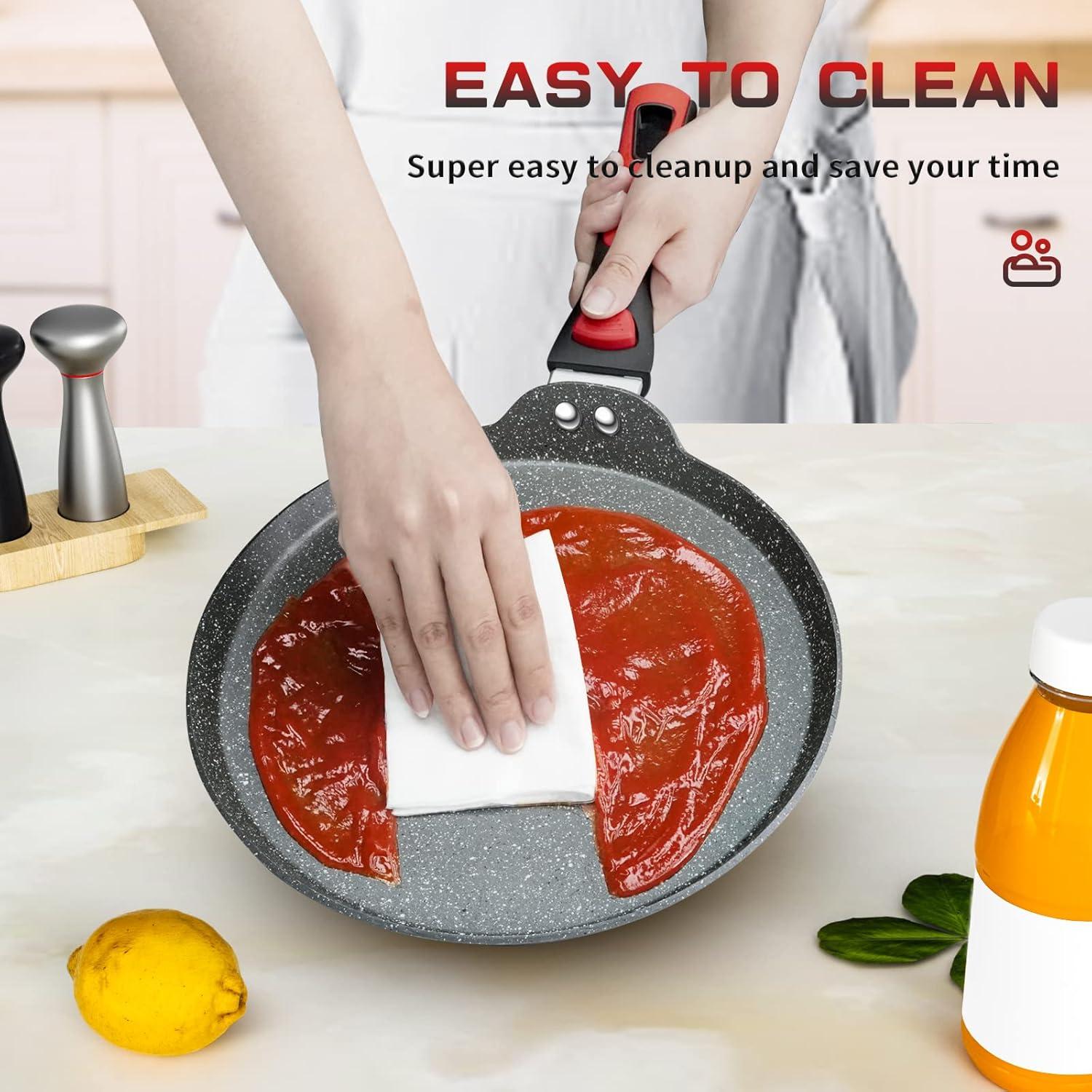 Innerwell Nonstick 11 Inch Crepe Pan Granite Coating Flat Skillet Tortilla Pan forInduction Compatible