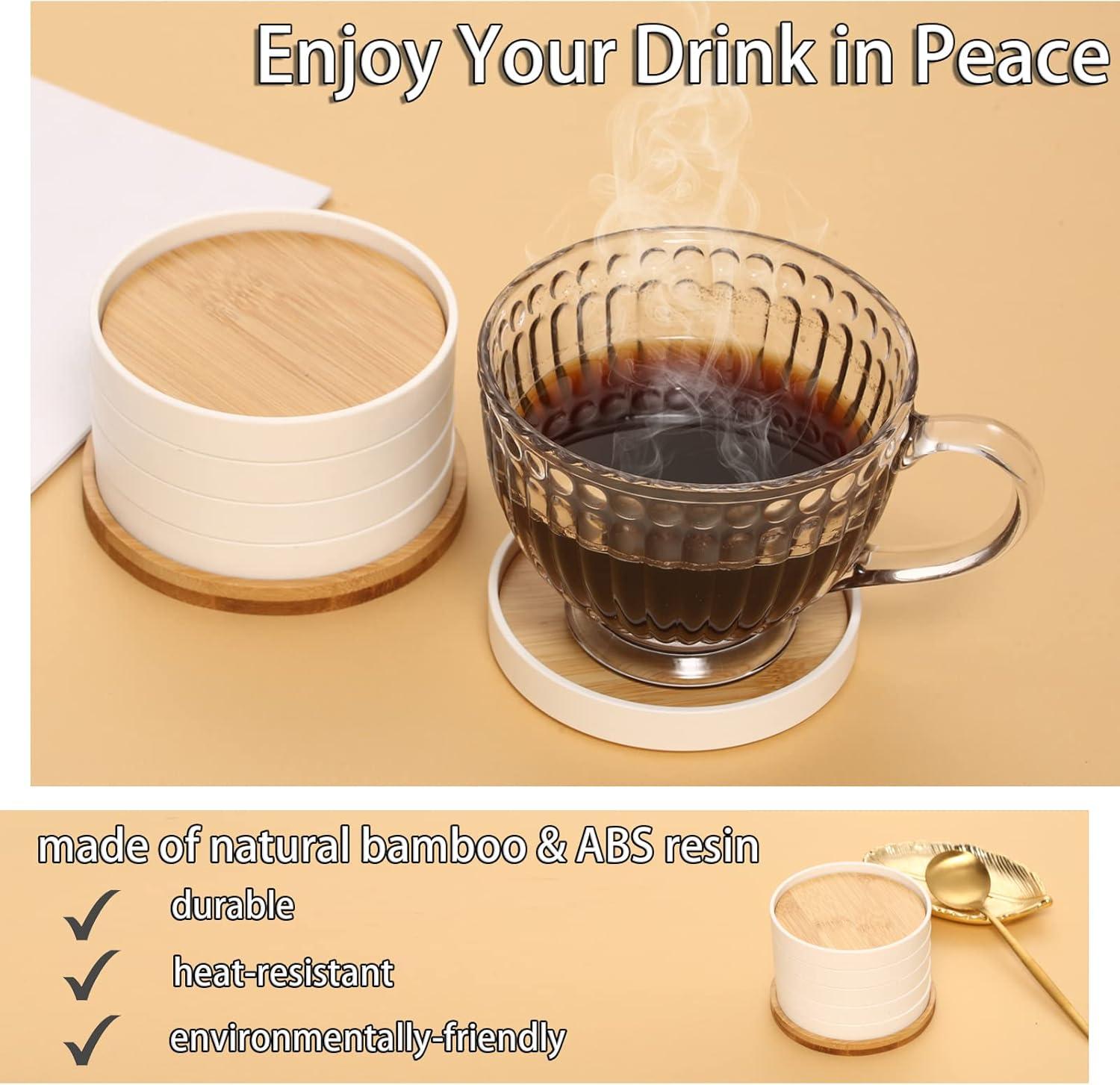 Premium Wood Coasters for Drinks - Set of 5 Cup Mats with Holder - Protect Your Coffee Table -