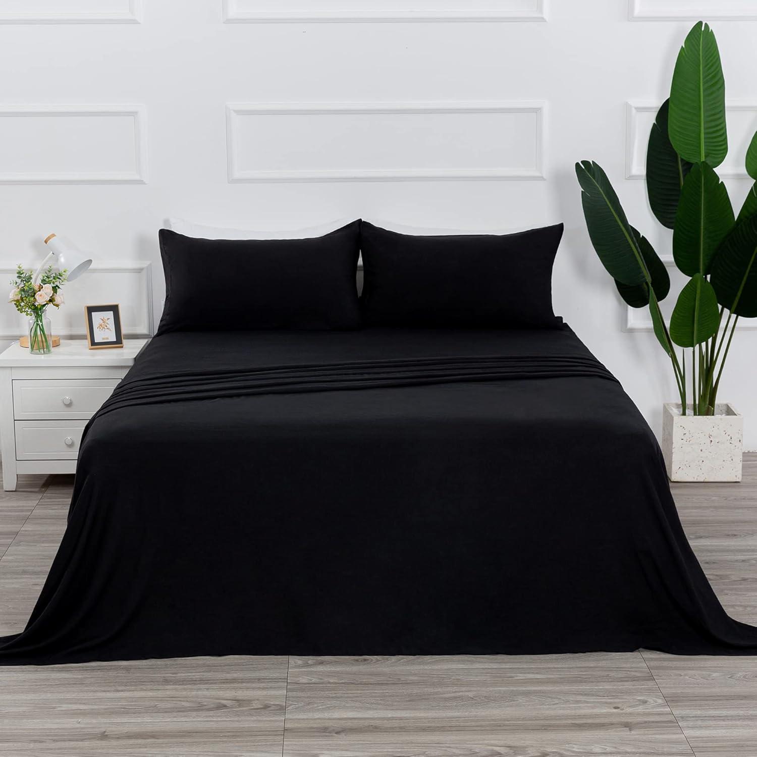 Full Size Sheet Sets - 4 Piece Black Bed Sheets Full Soft Brushed Microfiber Luxury Hotel Bedding Sheets & Pillowcases Deep Pocket up to 16 inch Easy Fit Shrinkage and Fade Resistant