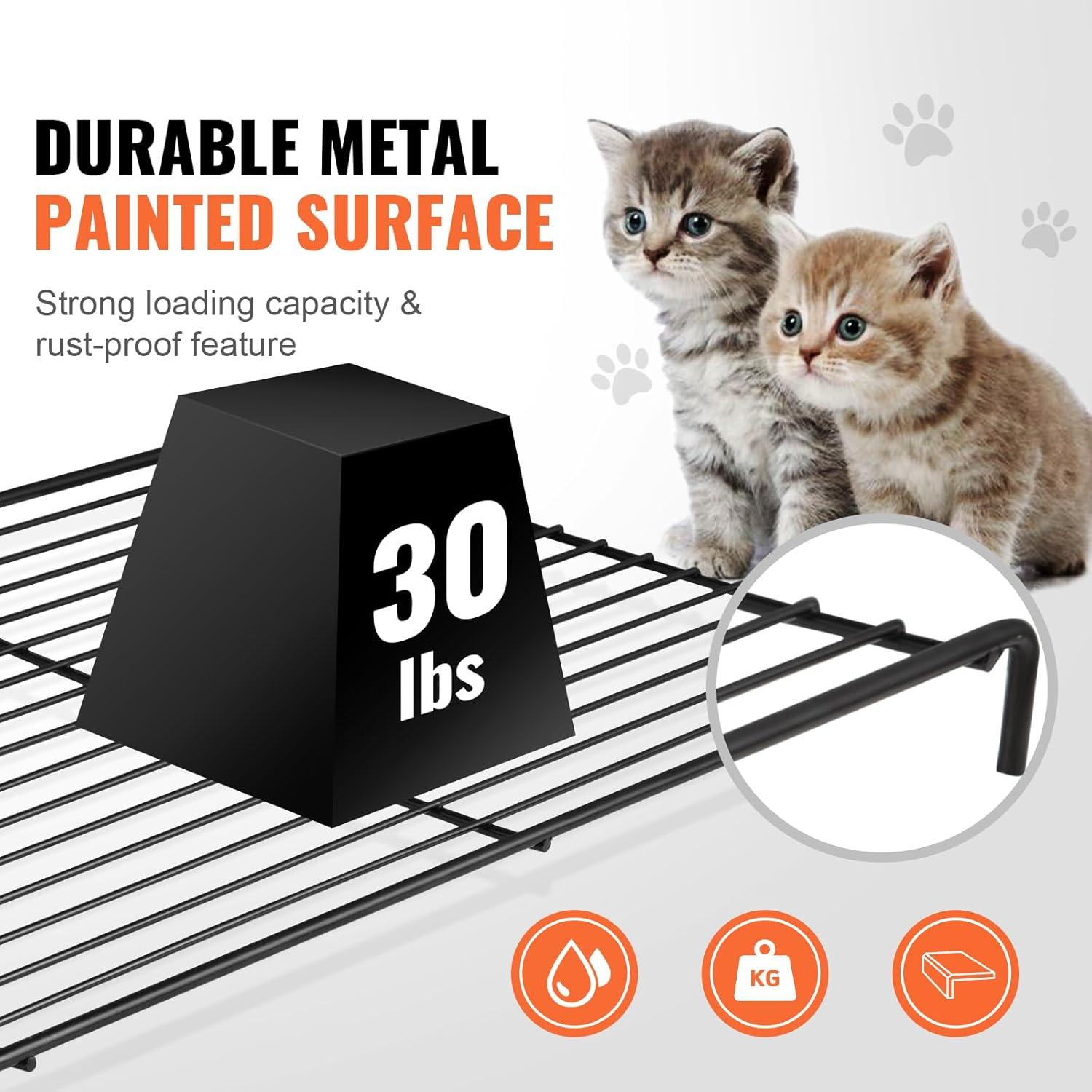 Large Black and Gray Rolling Metal Cat Cage with Hammock