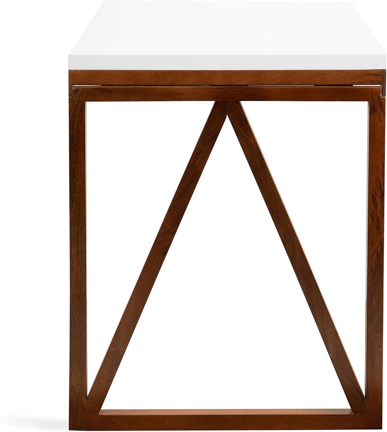 Kate and Laurel Truss Rectangle MDF Dining Table, 24x33x31, White and Walnut