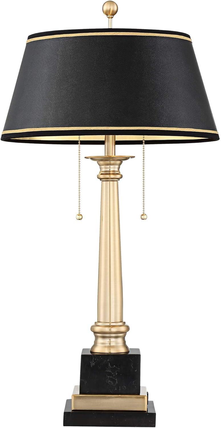 Barnes and Ivy Georgetown Traditional Desk Lamp 28 1/2" Tall Warm Brass with USB Charging Port Black Shade for Bedroom Living Room Bedside Office Kids