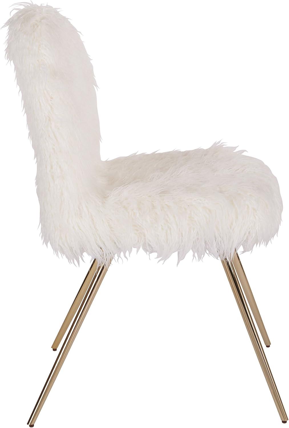 Julia Chic Accent Chair, White Faux Fur and Gold Legs