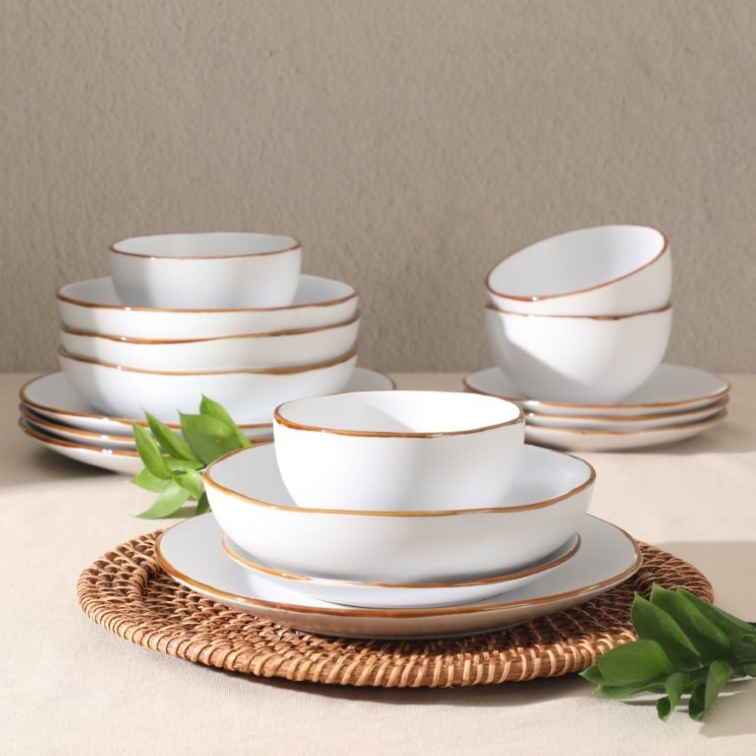 Gibson Home Gibson Home Hazeltine 16 Piece Plates and Bowls Dishes Stoneware Dinnerware Set