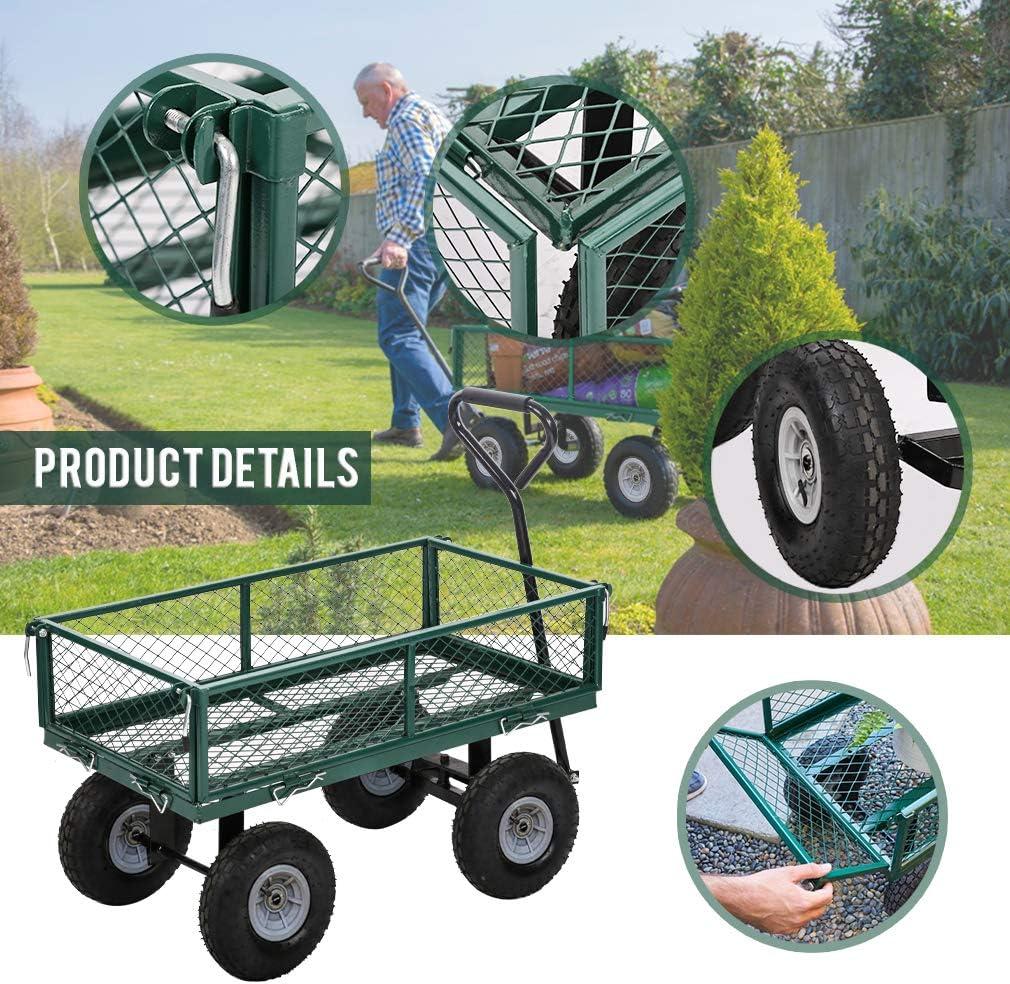 CL.HPAHKL Metal Garden Wagon Cart, Heavy Duty 400 Lbs Capacity Outdoor Garden Cart Beach Wagon with Wheels and Rotating Handle, Utility Wagon Cart for Beach Lawn Yard