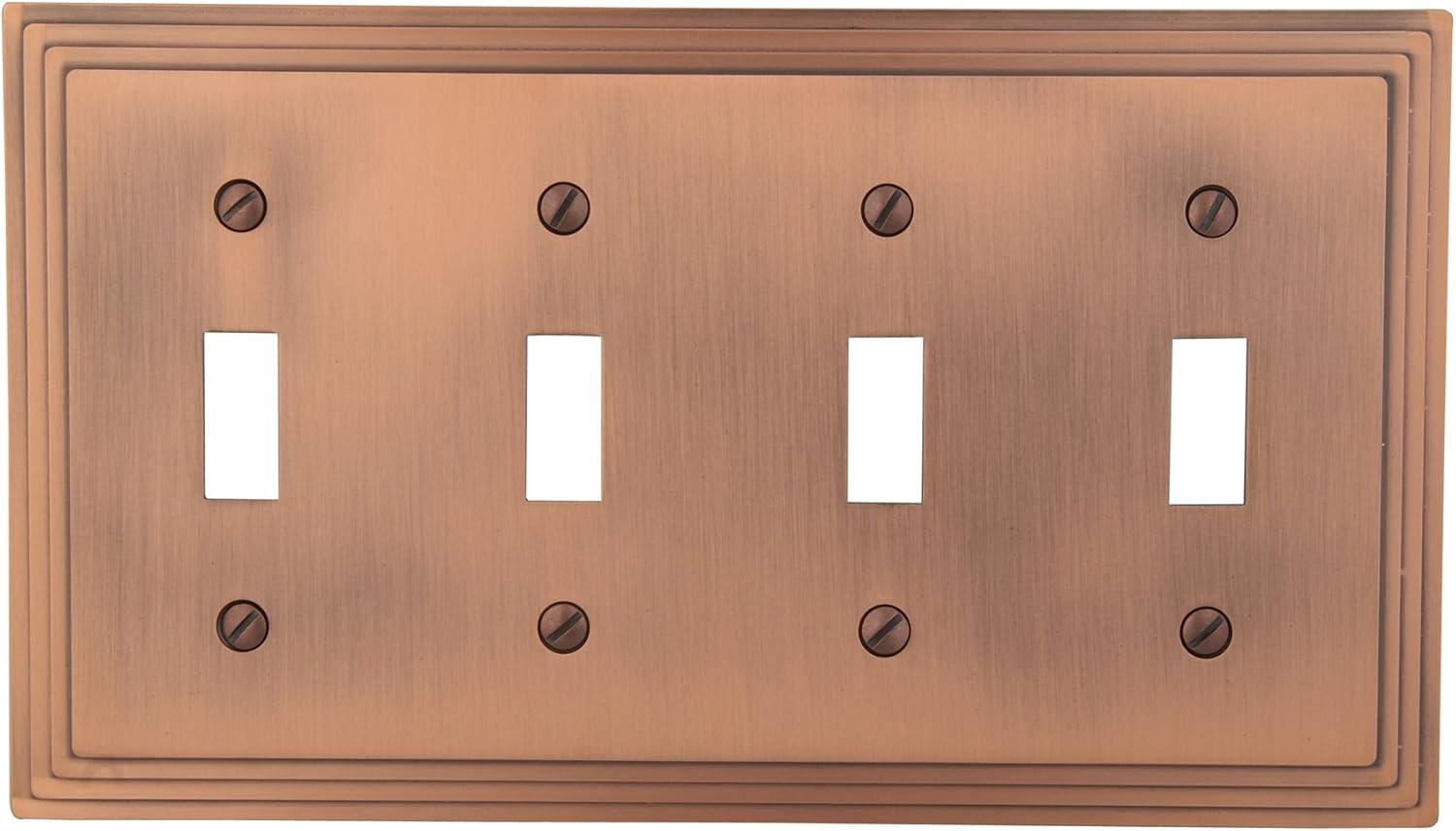 Amerelle 84T4AC Steps Wallplate, 4 Toggle, Cast Metal, Antique Copper, 1-Pack