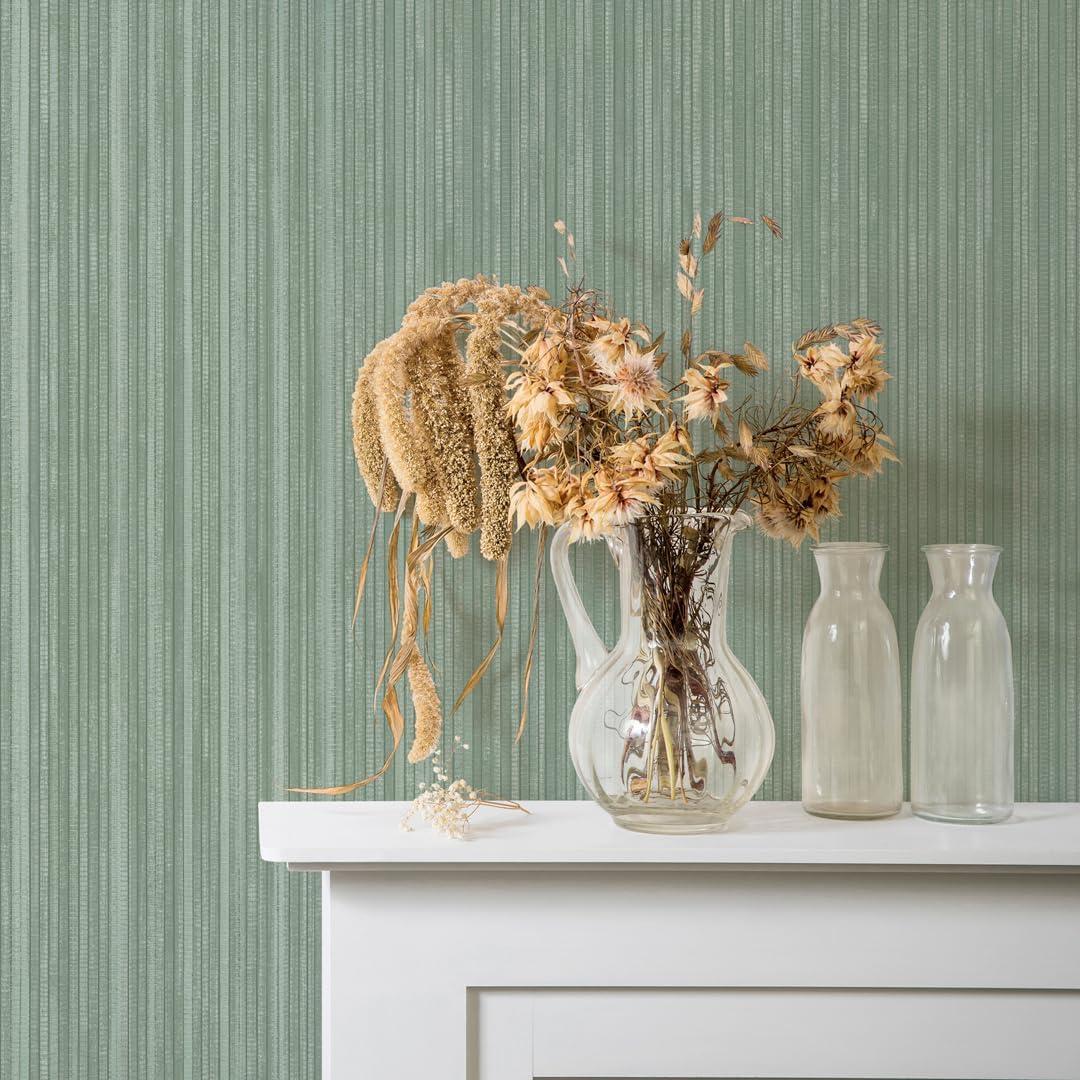 Tempaper & Co. 28 sq ft Faux Grasscloth Removable Peel and Stick Wallpaper Textured Sage : Vinyl, Self-Adhesive, Wood Grain Design