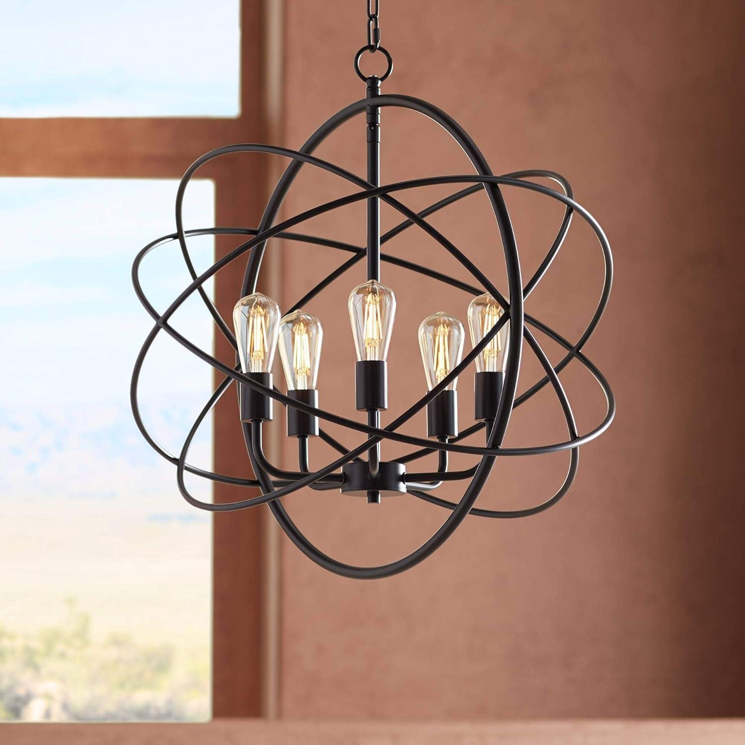 Franklin Iron Works Ellery Bronze Orb Foyer Pendant Chandelier 24 3/4" Wide Modern 5-Light LED Fixture for Dining Room House Kitchen Island Entryway