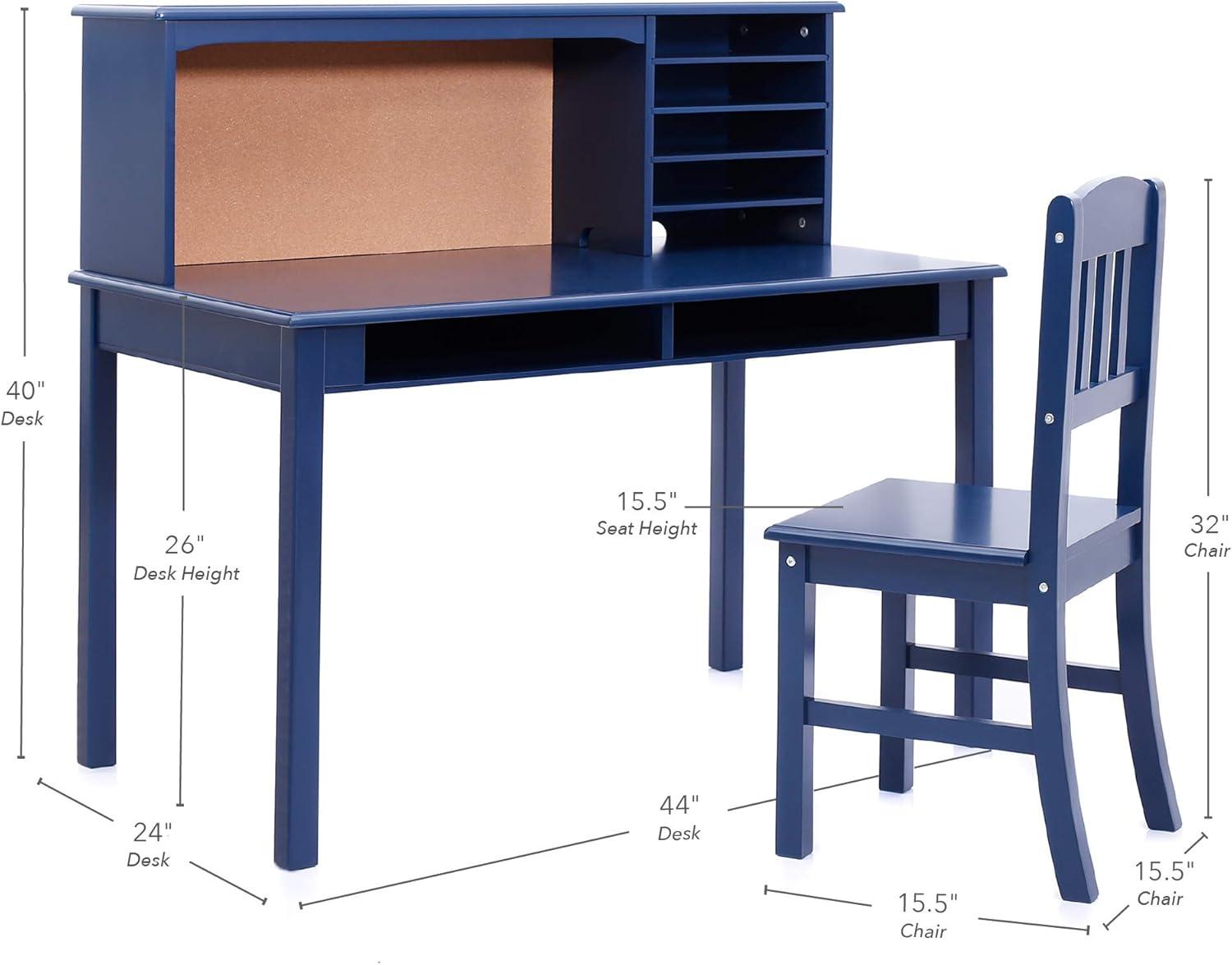 Guidecraft Kids Media Desk with Hutch and Chair Set - Study Desk with Storage Shelves and Corkboard, Wood Bedroom Furniture Set for Boys and Girls