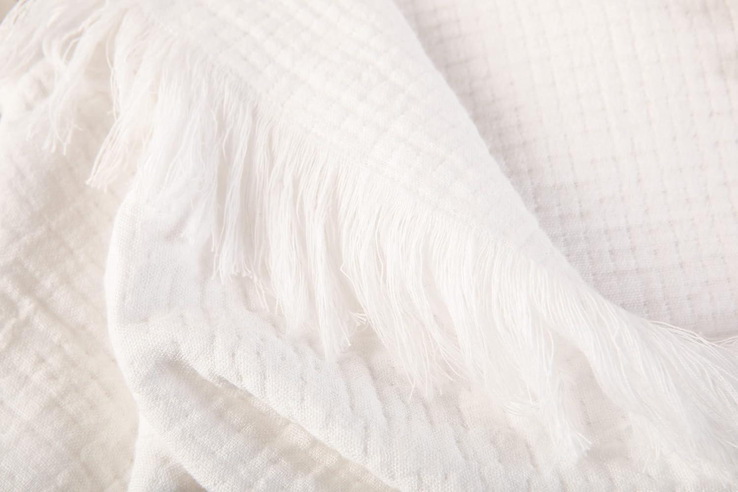 Sticky Toffee Muslin Throw Blanket for Adults, 100% Cotton, 60x50 in, Soft Lightweight and Breathable Throw for Couch, White