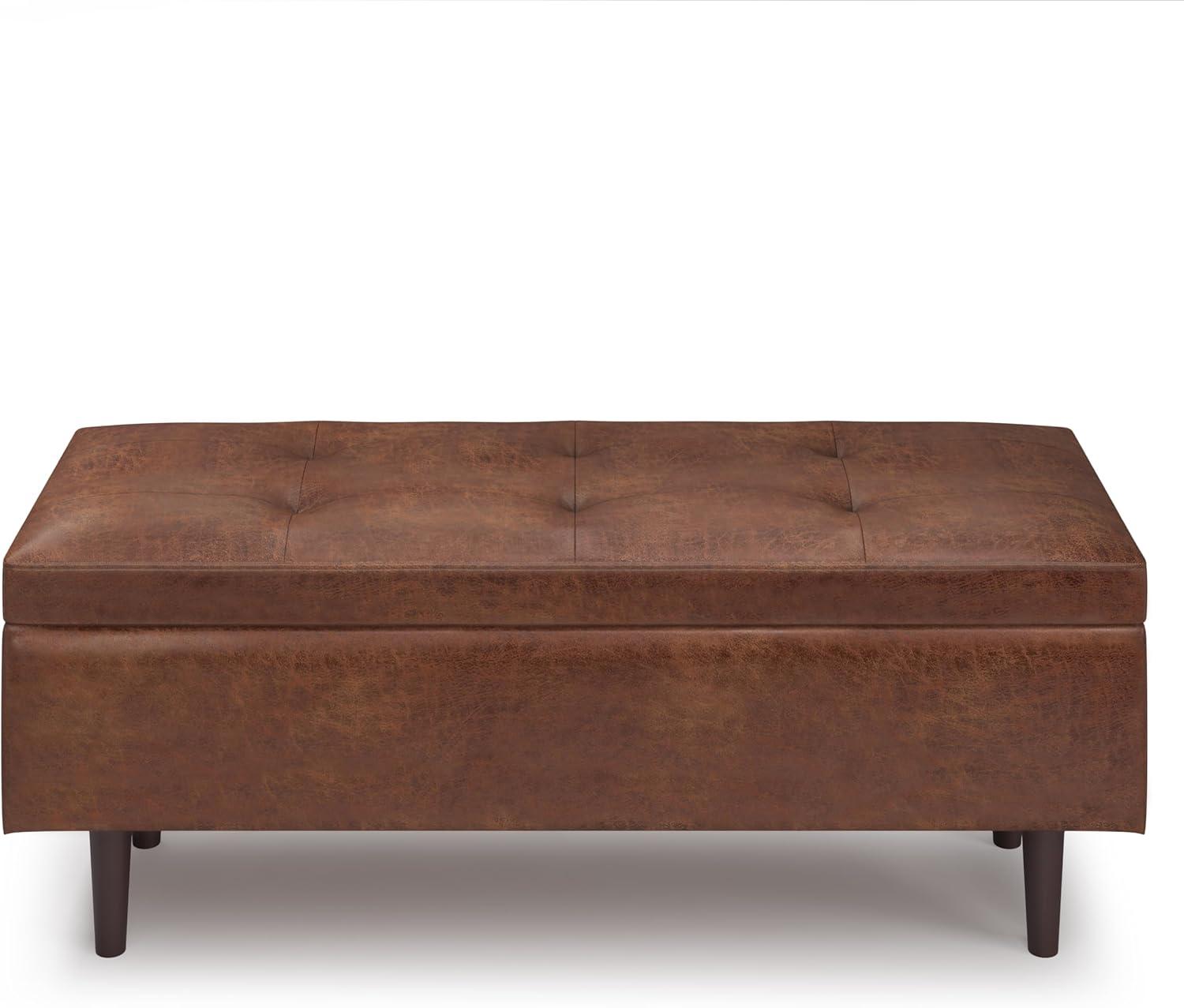 Shay 48" Saddle Brown Faux Leather Storage Ottoman