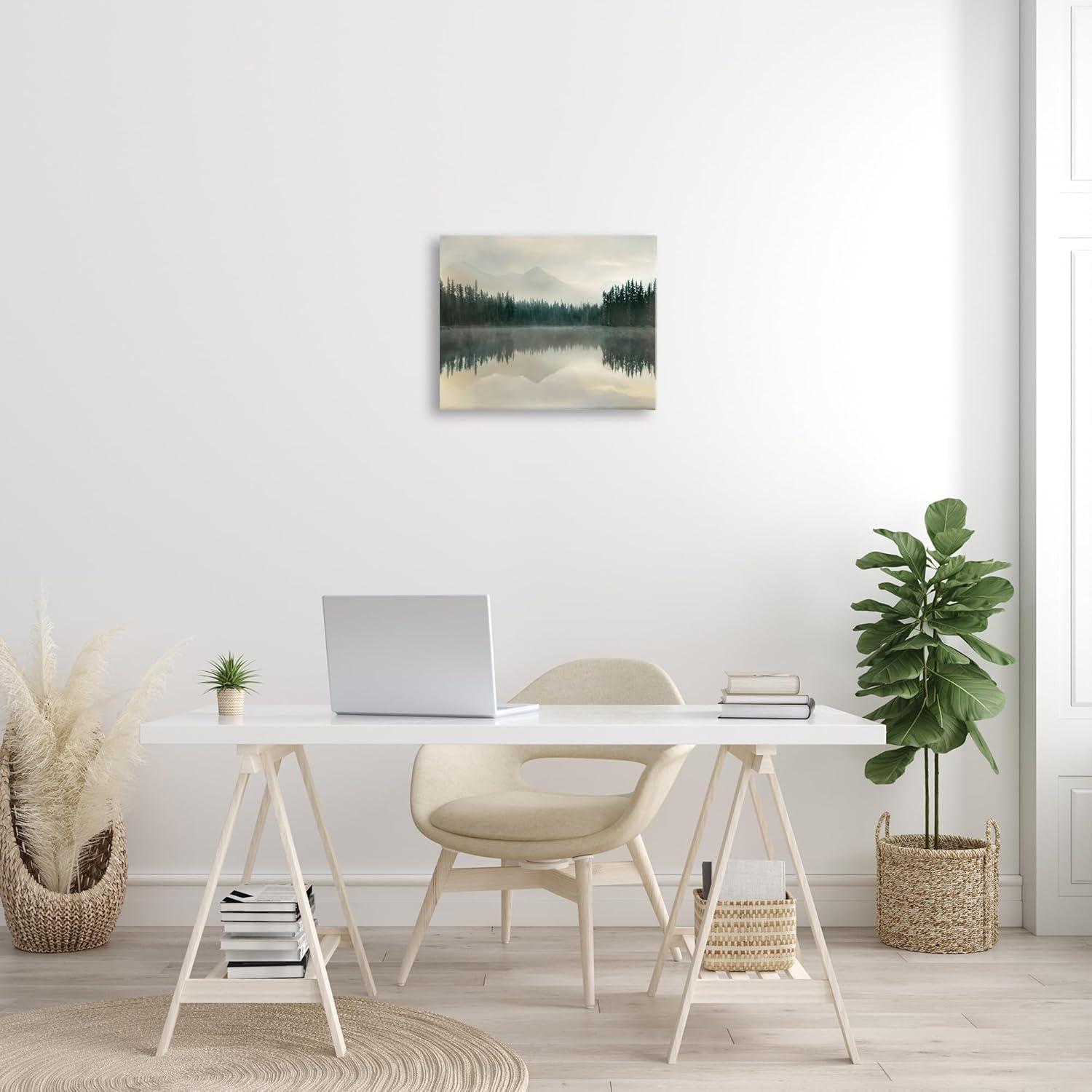 Stupell Industries Foggy Lake Forest Landscape Soft Nature Water Reflection Gallery Wrapped Canvas Wall Art, 16 x 20