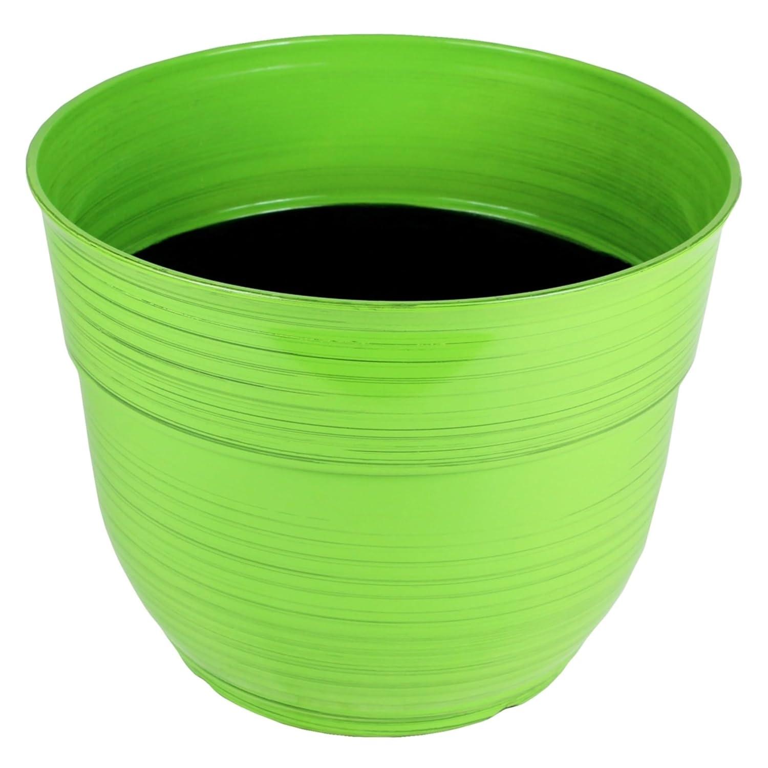 Garden Elements Indoor/Outdoor Glazed Brushed Happy Plastic Planter, Large, Bright Green, 15"