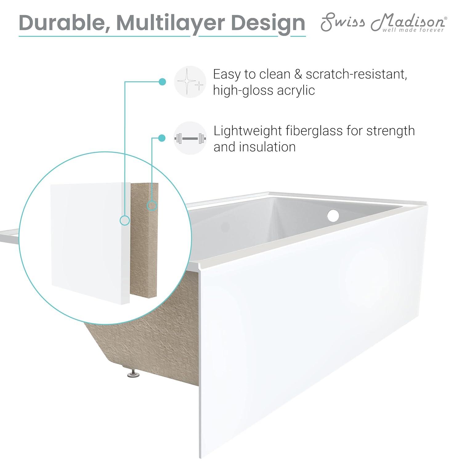 Concorde 60" x 32" Acrylic Glossy White, Alcove, Integral, Apron Bathtub