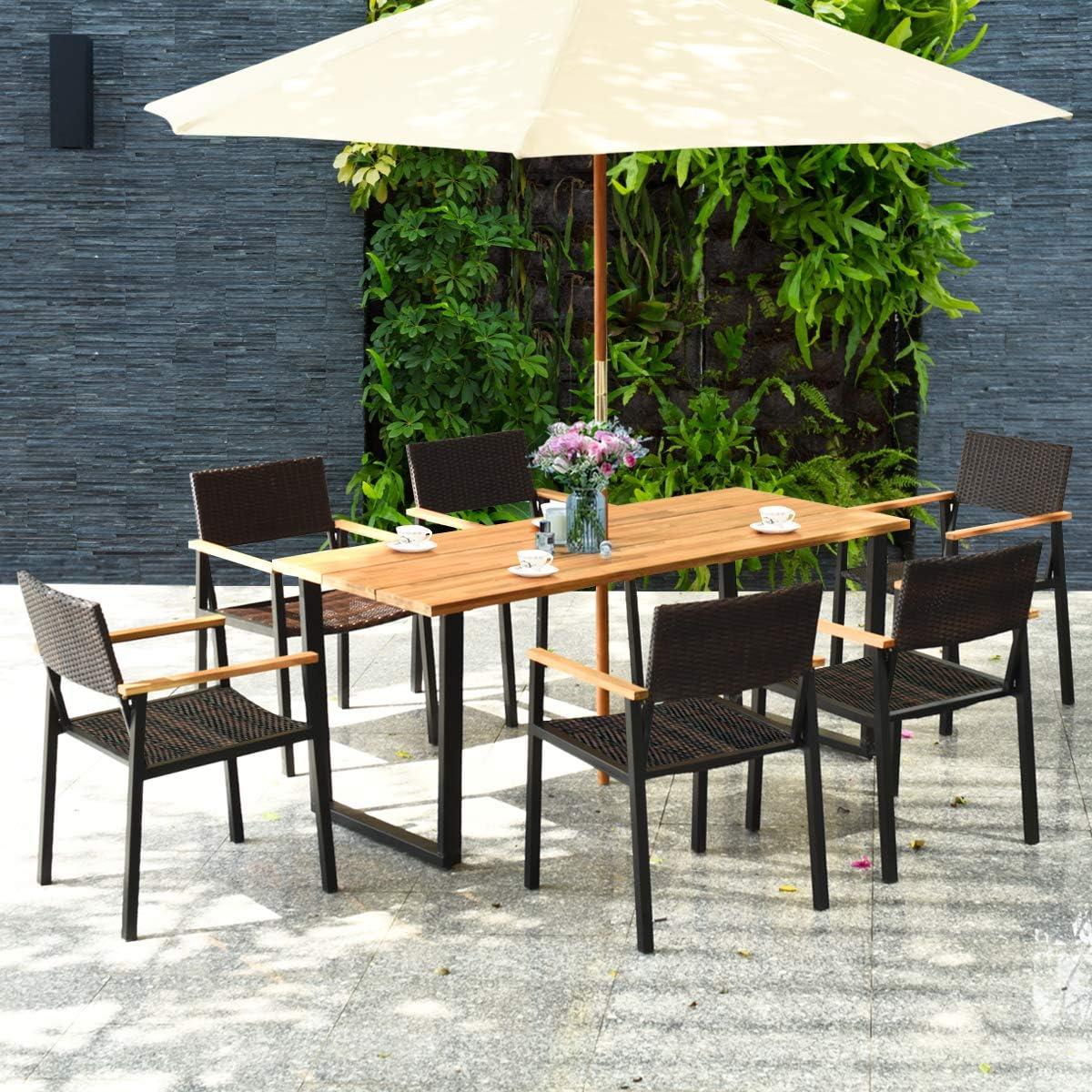 Hokku Designs Artimiza 6 - Person Acacia Patio Dining Set with Rectangular Table (Set of 7)