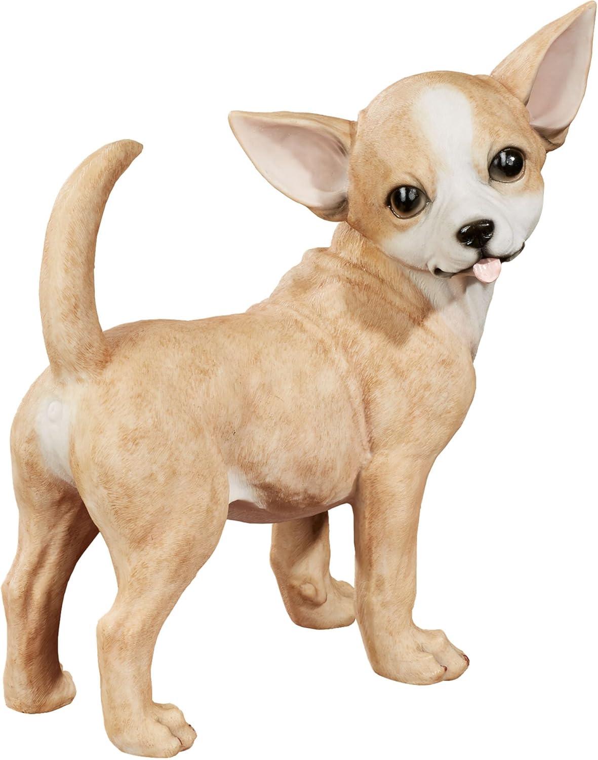 Tawny and White Resin Chihuahua Dog Tabletop Statue