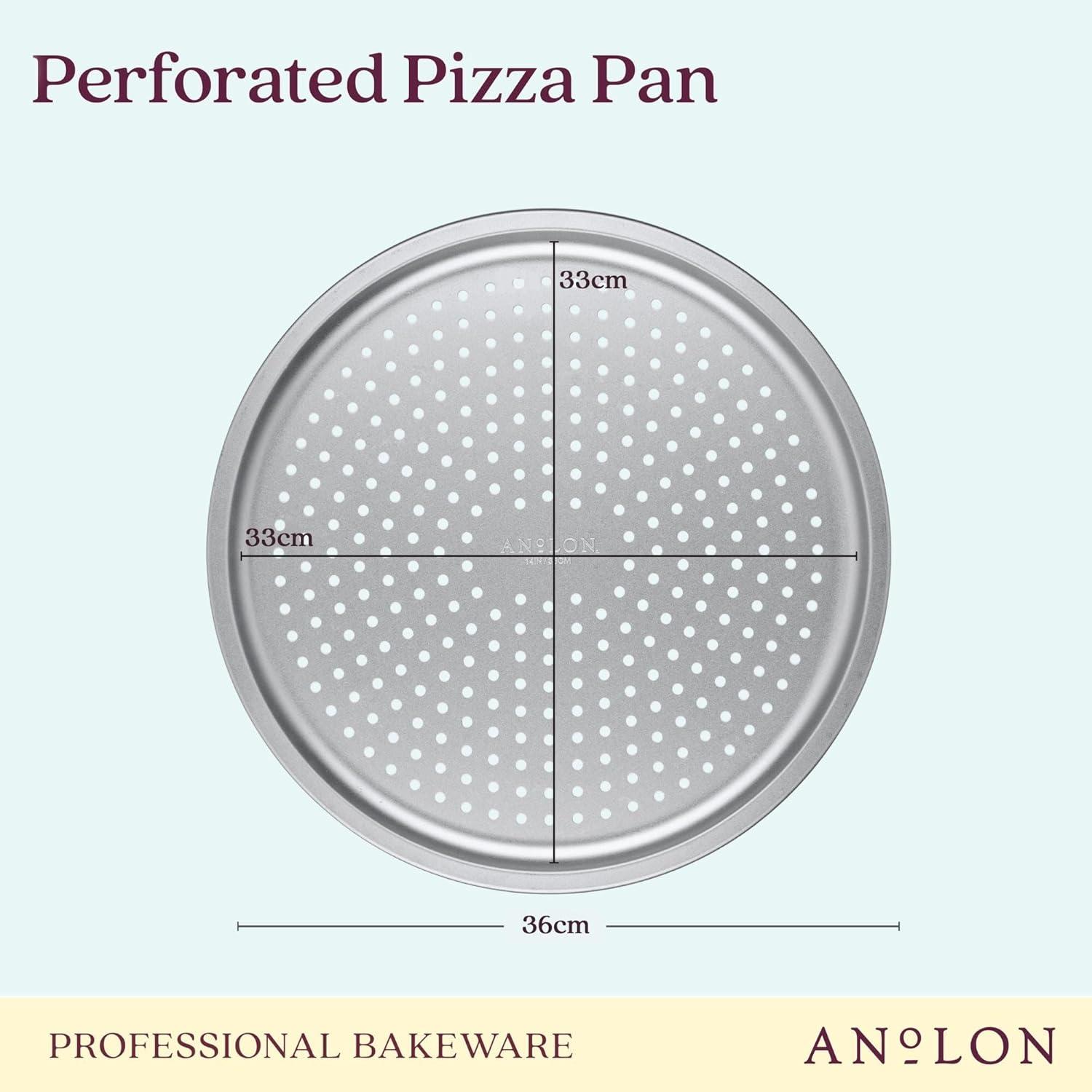 Anolon Pro-Bake Bakeware Aluminized Steel Perforated Pizza Pan, 14-inch, Silver