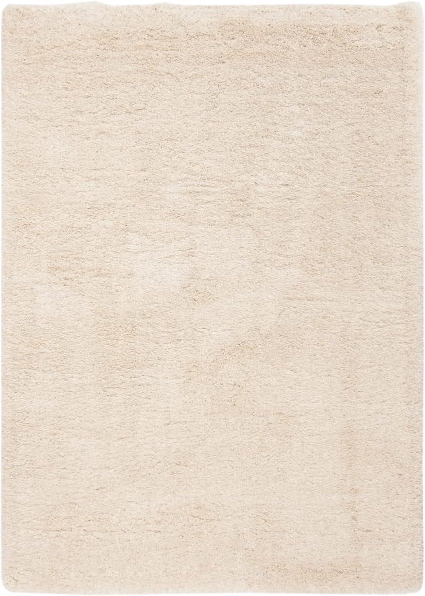 Beige Rectangular Synthetic Shag Area Rug 5'3" x 7'6"