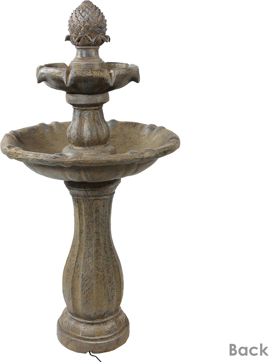 Sunnydaze Outdoor 2-Tier Pineapple Solar Powered Water Fountain with Battery Backup and Submersible Pump - 46" - Earth Finish