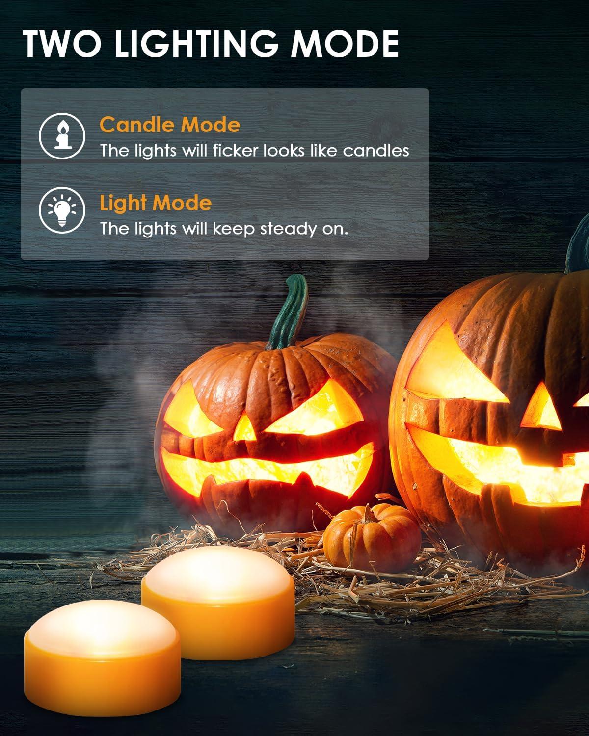 Deago 2 Pack Halloween LED Pumpkin Lights with Remote and Timers Battery Operated Orange Jack-O-Lantern Lights Flameless Candles for Halloween Decorations