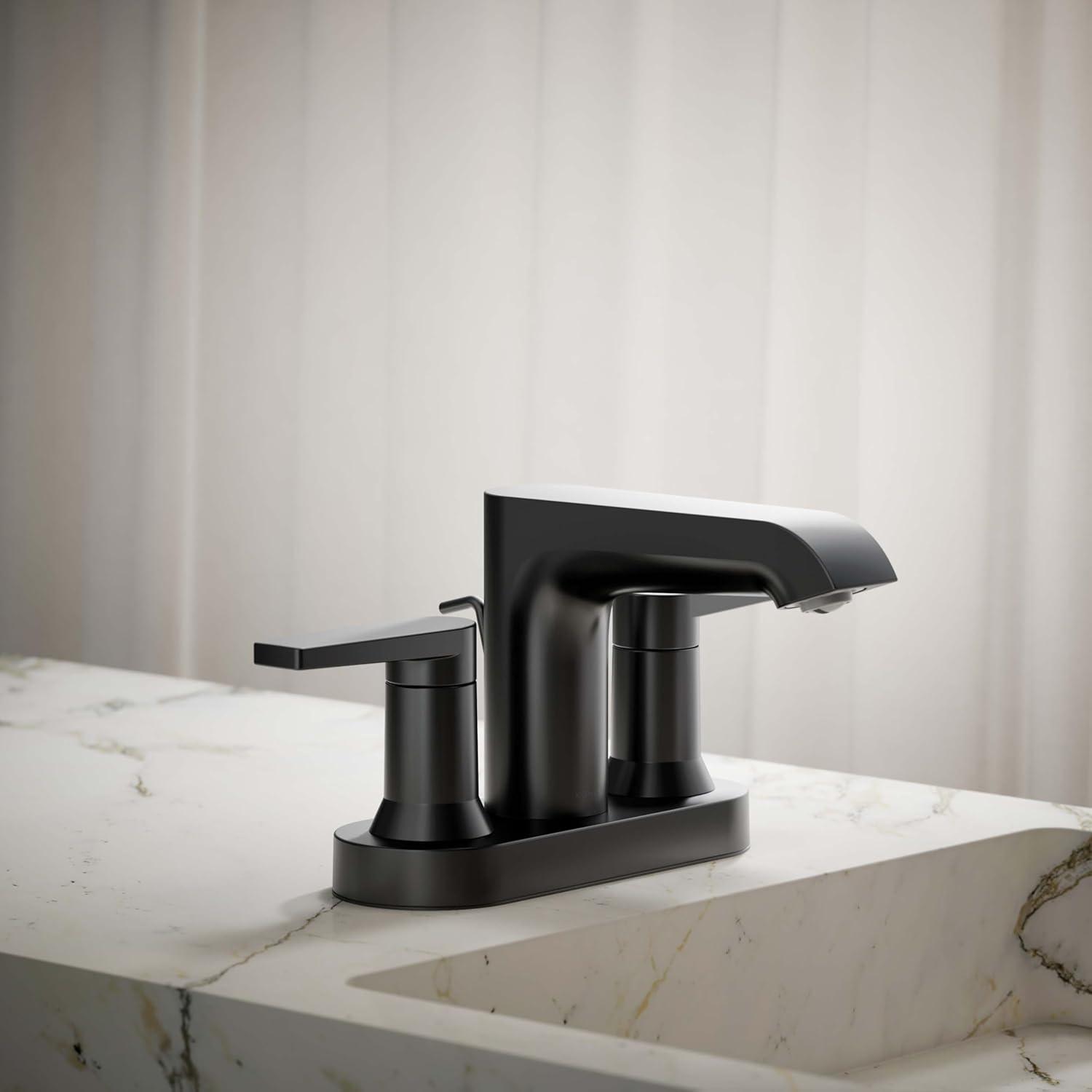 Kohler Hint Centerset 4 inch Bathroom Faucet with Pop-Up Drain Assembly, 2-Handle Bathroom Sink Faucet, 1.2 gpm
