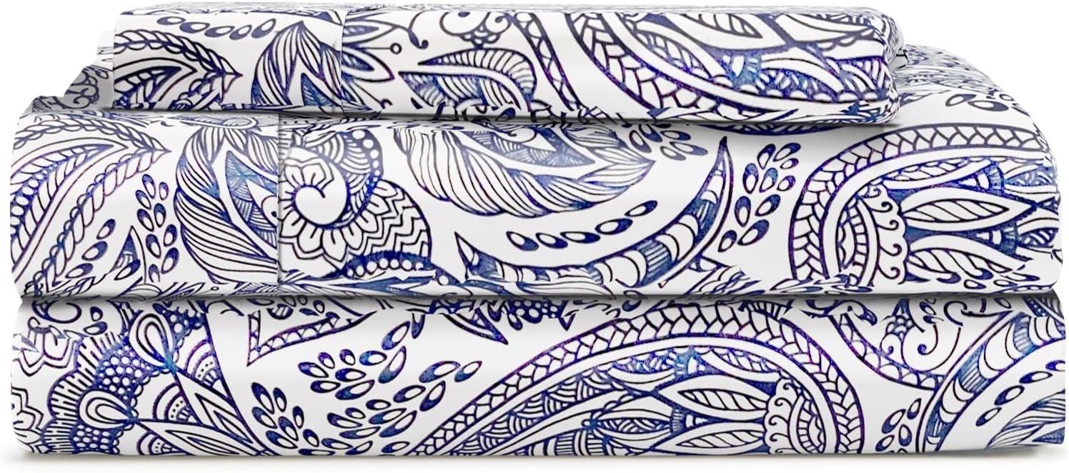 Cosy House Collection Everyday Pattern Bed Sheet Set - Blue - Paisley, Twin XL