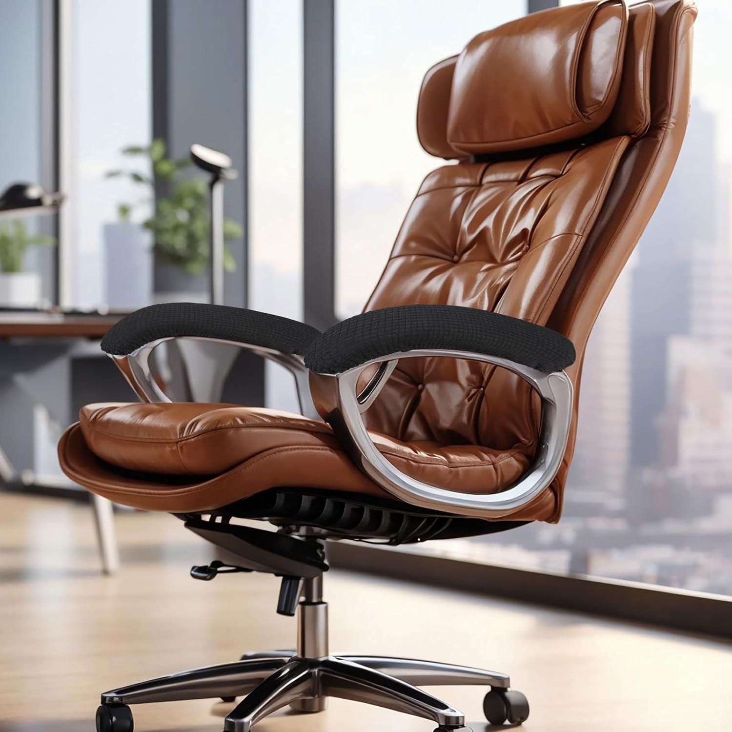 4 Pieces Office Chair Wheelchair Arm Covers, Removable Rotating Chair Stretch Armrest Cover, GIXUSIL Washable Polyester Armrest Pads Rest Slipcovers for Home Office Computer Chairs (Black)