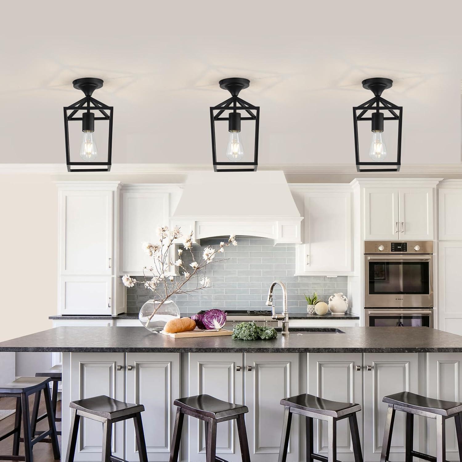 Black Metal Farmhouse Semi Flush Mount Ceiling Light Set