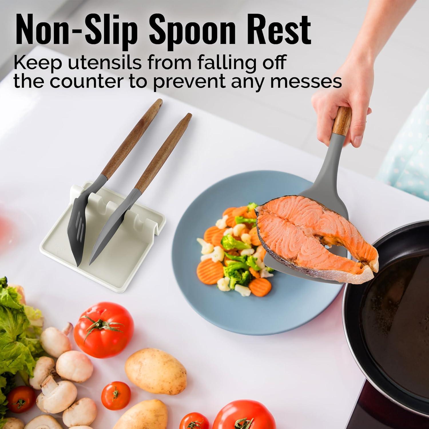 Zulay Silicone Utensil Rest with Drip Pad for Multiple Utensils BPA-Free Stove Top - Gray