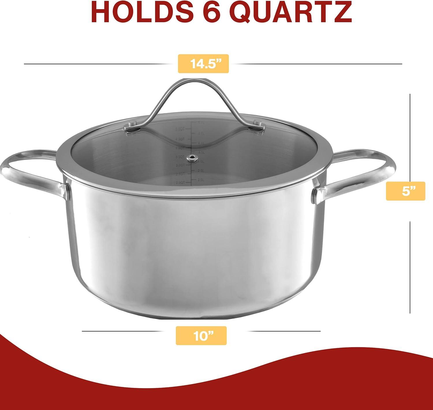 6-Quart Stainless Steel Stock Pot with Lid