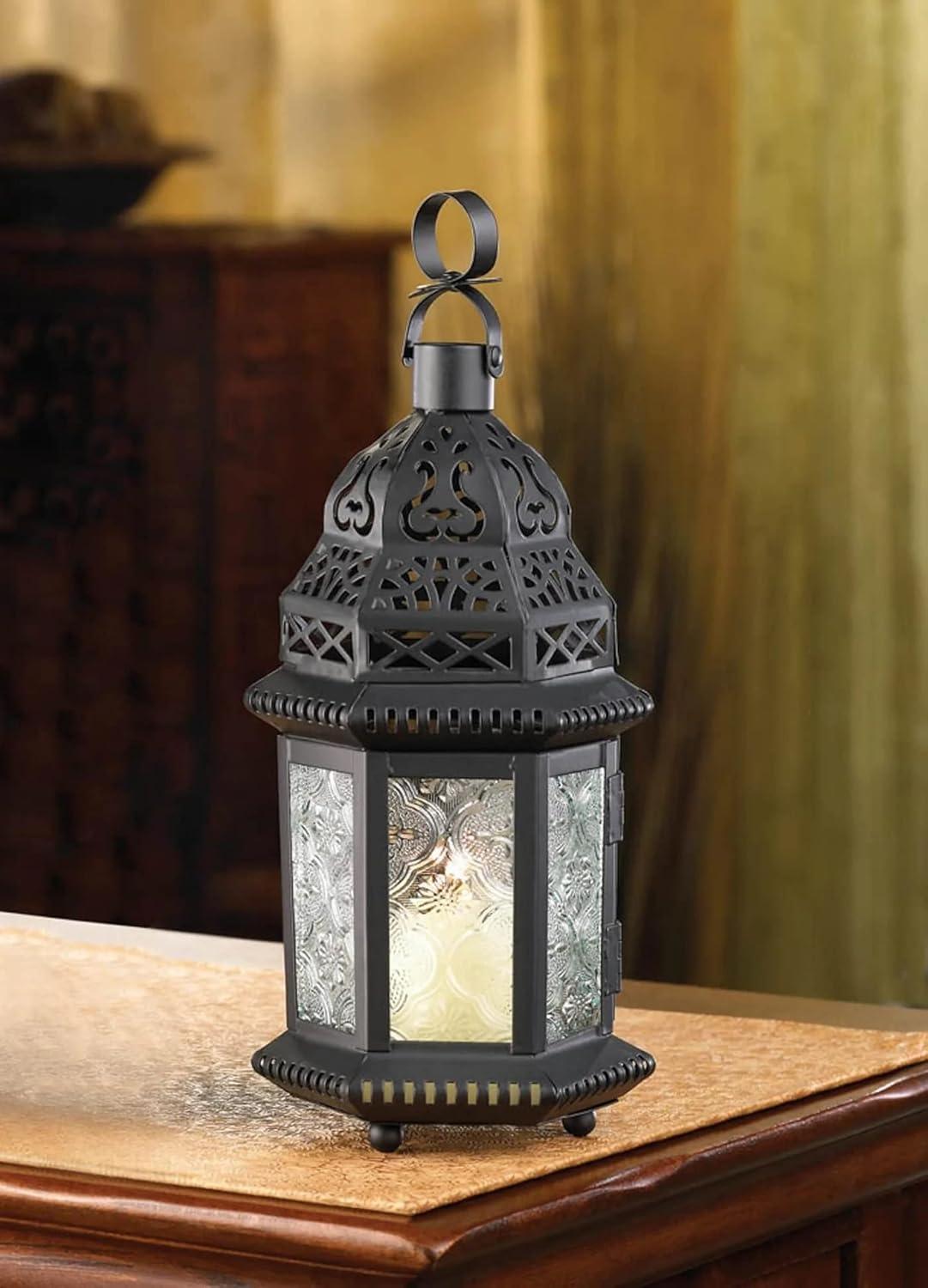 Winter Glow Intricate Metal & Glass Moroccan Table Lantern