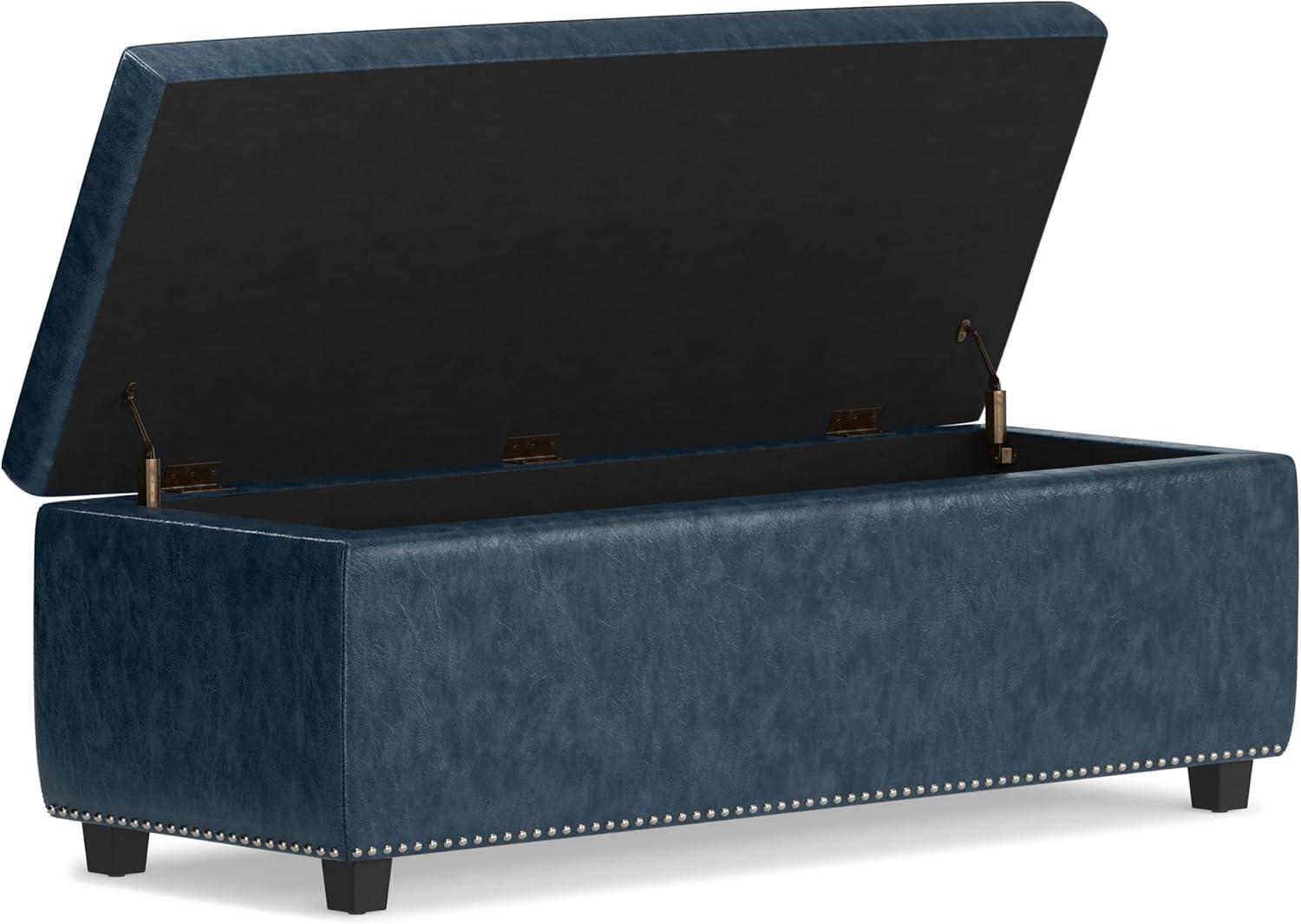 Simpli Home Hamilton 48"W Upholstered Storage Ottoman Bench with Lift-Top Lid, Tufted Design, and Nailhead Trim