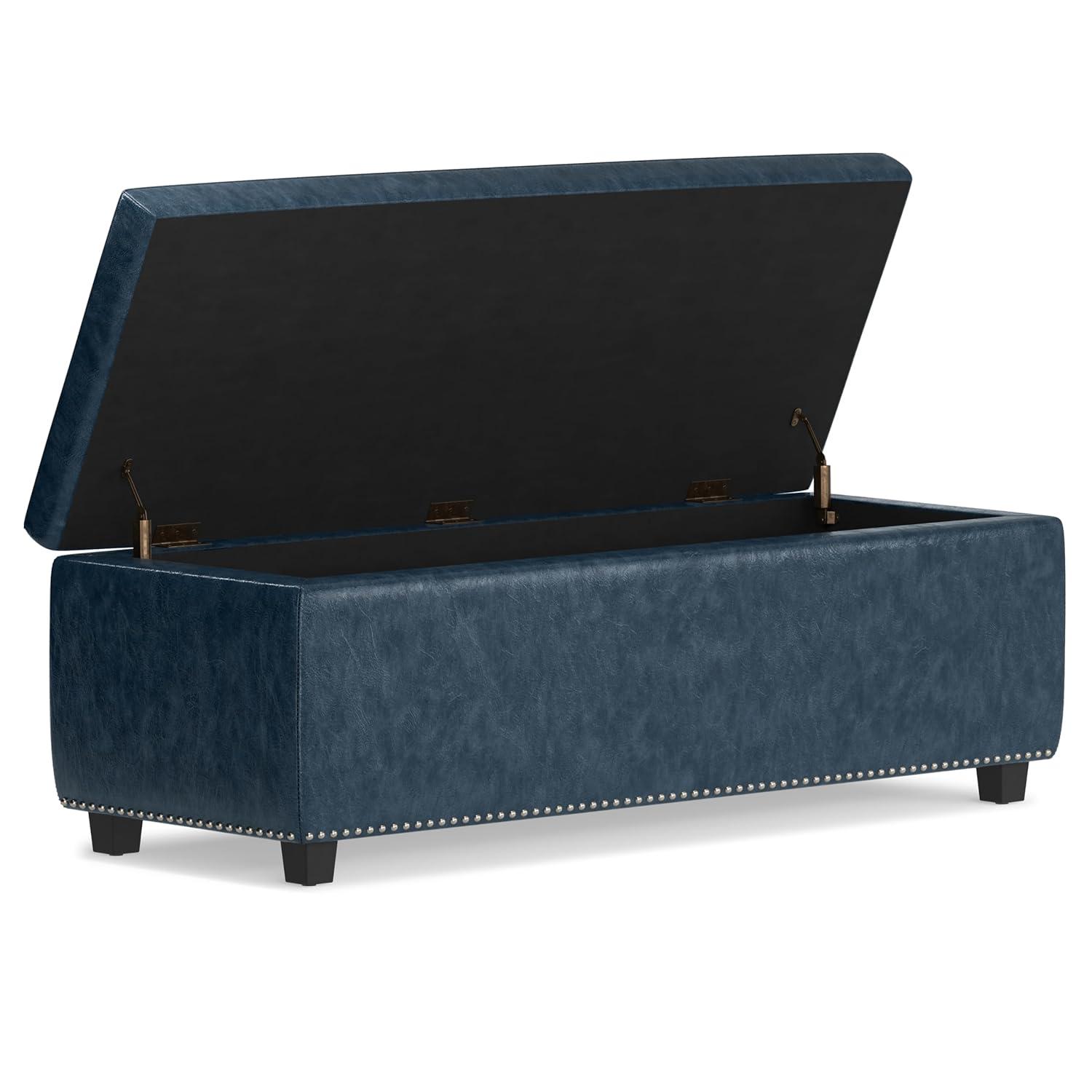 Simpli Home Hamilton 48"W Upholstered Storage Ottoman Bench with Lift-Top Lid, Tufted Design, and Nailhead Trim