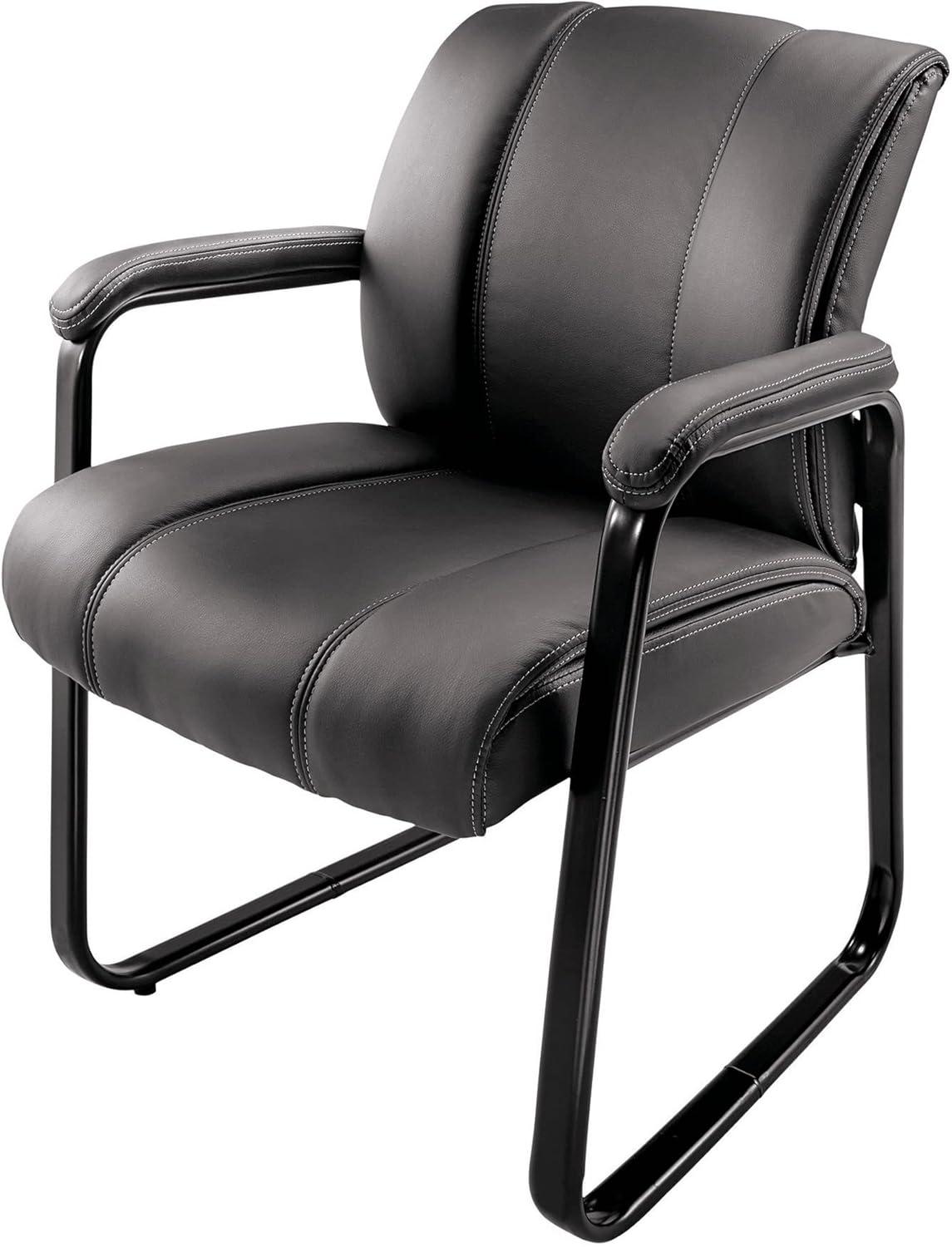 Black Faux Leather Office Reception Chair with Arms