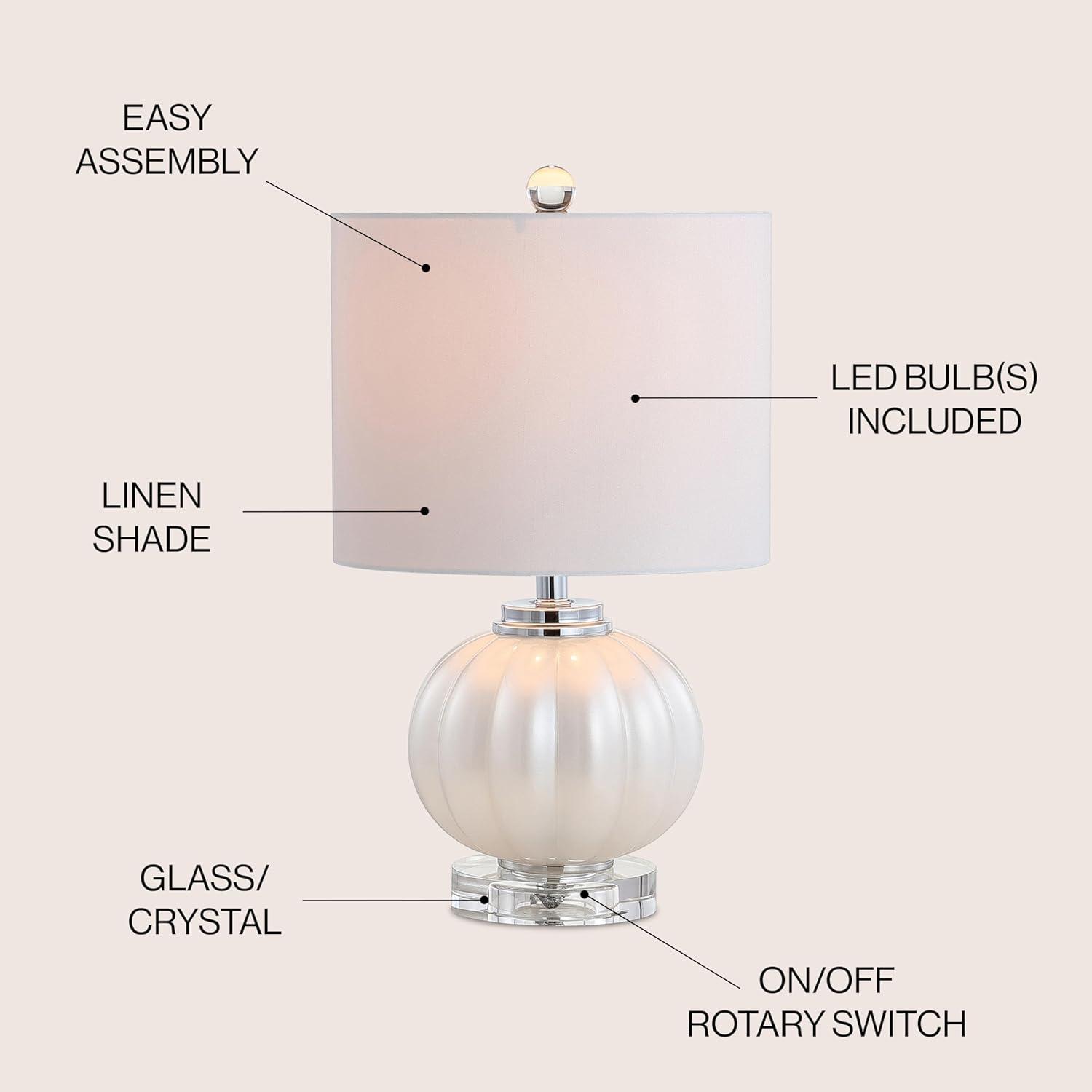 JONATHAN Y JYL2076A Pearl 17.5" Glass/Crystal LED Table Lamp, Glam, Contemporary, Transitional for living room, dinning room, bedroom, office Bulb Included, White/Chrome