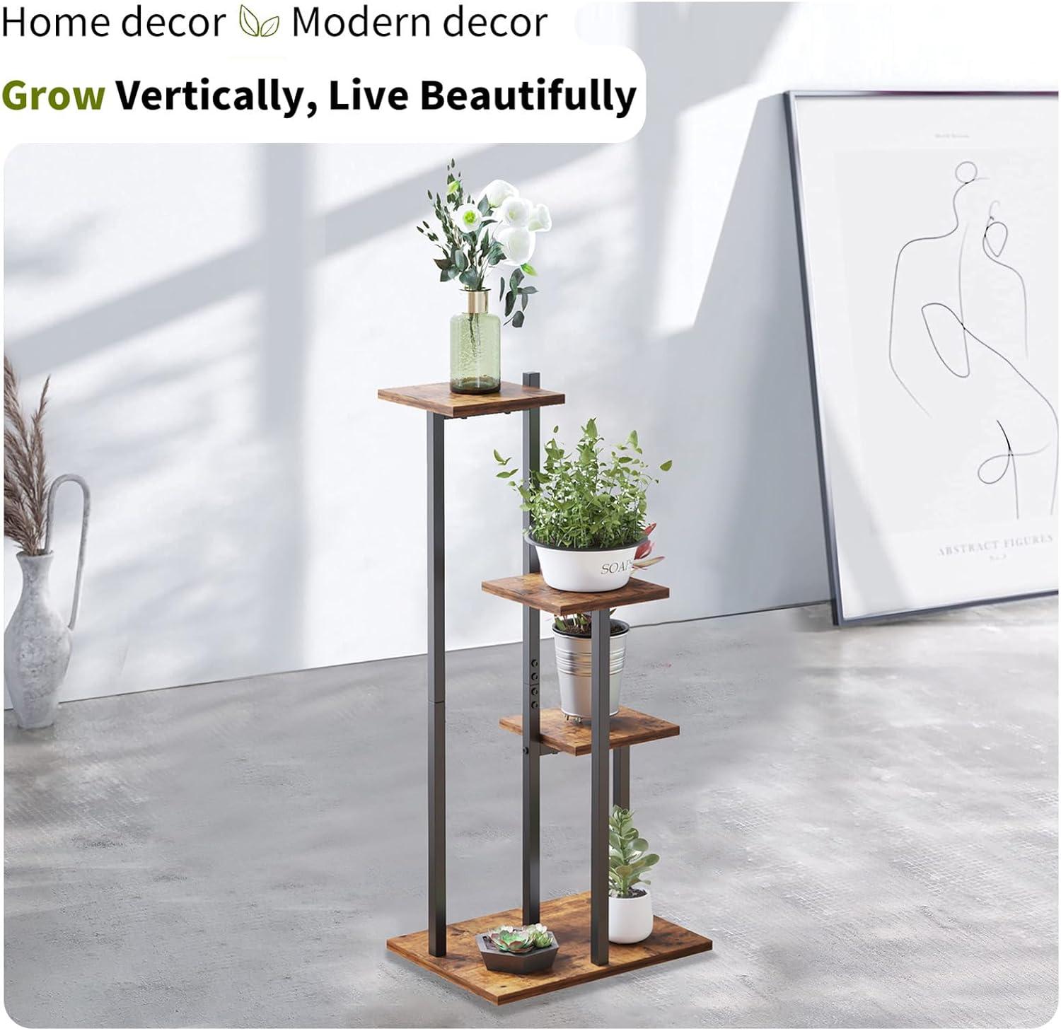 Brown 3-Tier Iron and MDF Corner Plant Stand