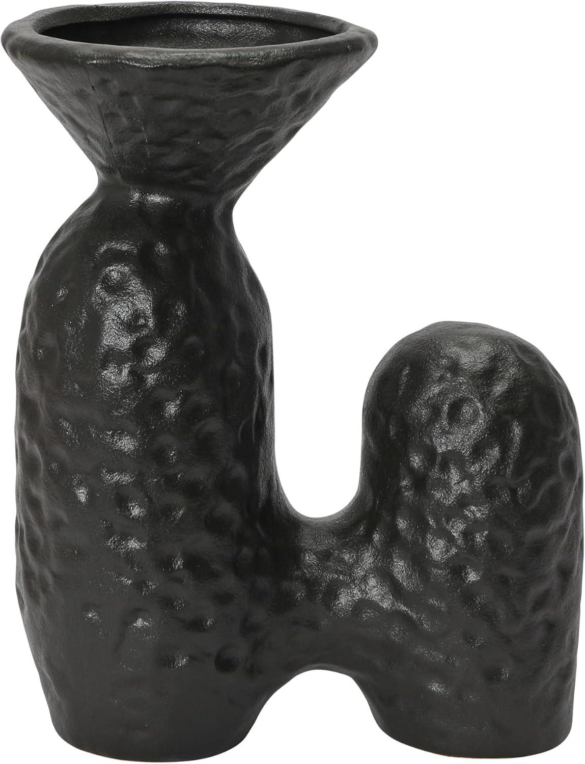 Bloomingville Textured Stoneware Sculptural Vase, Matte Black