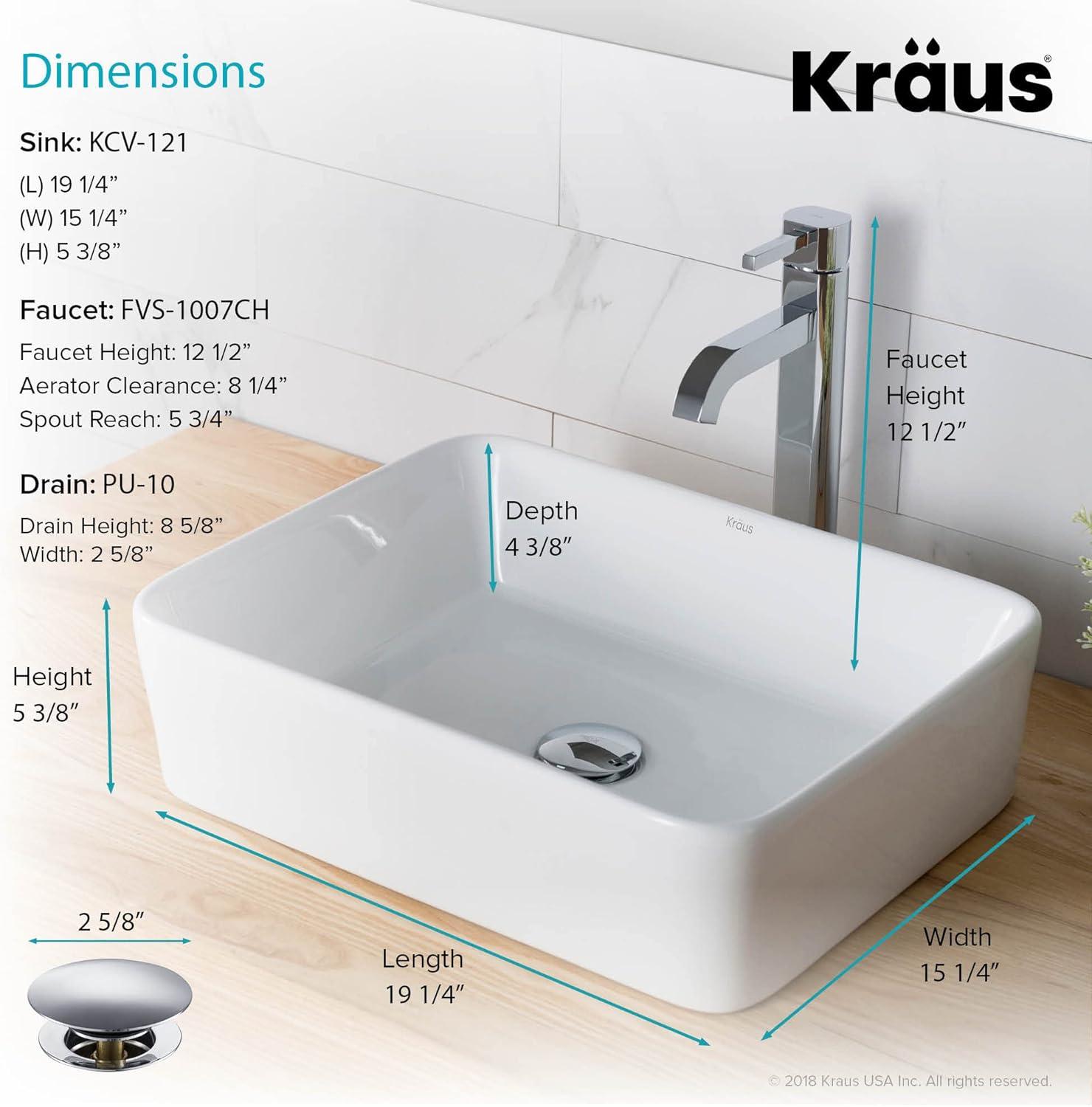 Ceramic Rectangular Vessel Bathroom Sink with Faucet