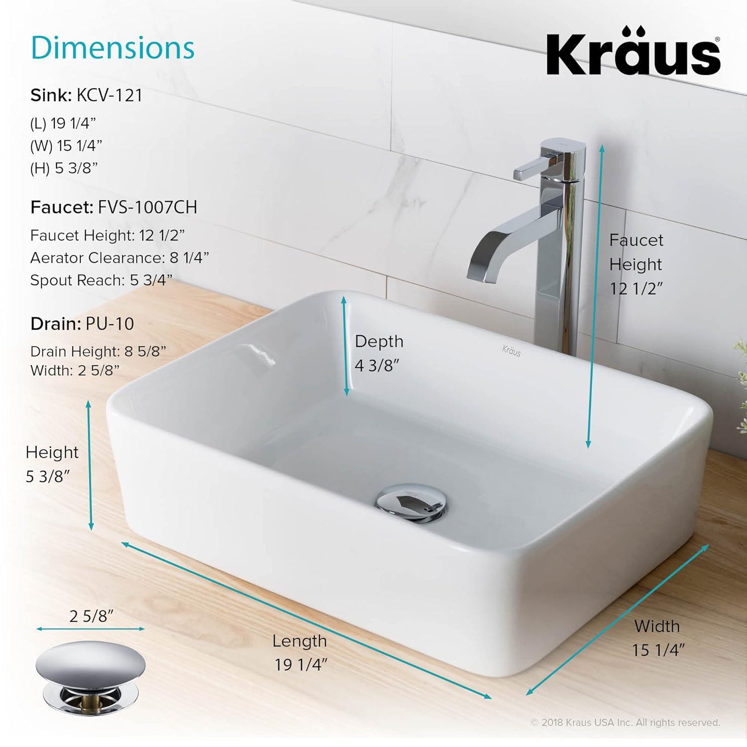 Ceramic Rectangular Vessel Bathroom Sink with Faucet