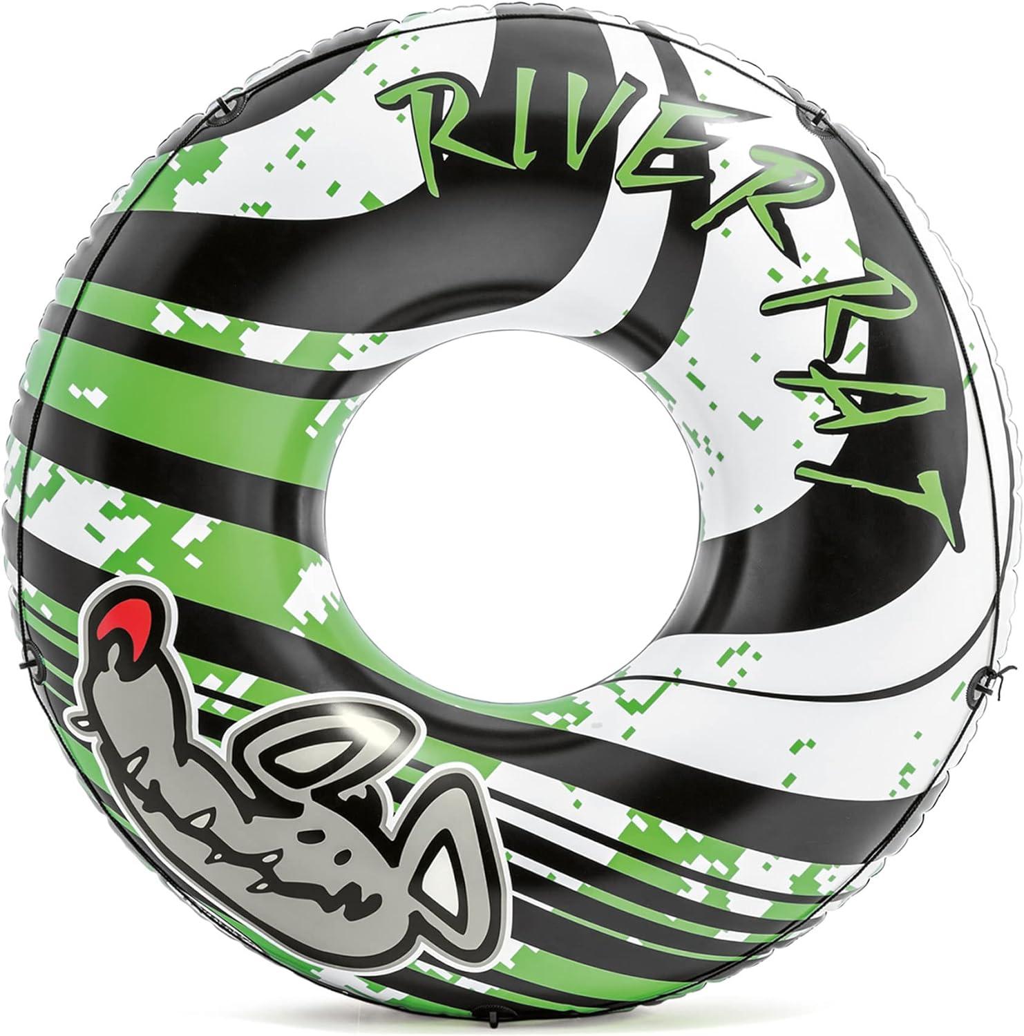 Intex River Rat 48 Inch Inflatable Vinyl Towable Boat Floating Tube Raft for Swimming Pool and Lake in Green Rat or Graffiti Rat Design, Color Varies