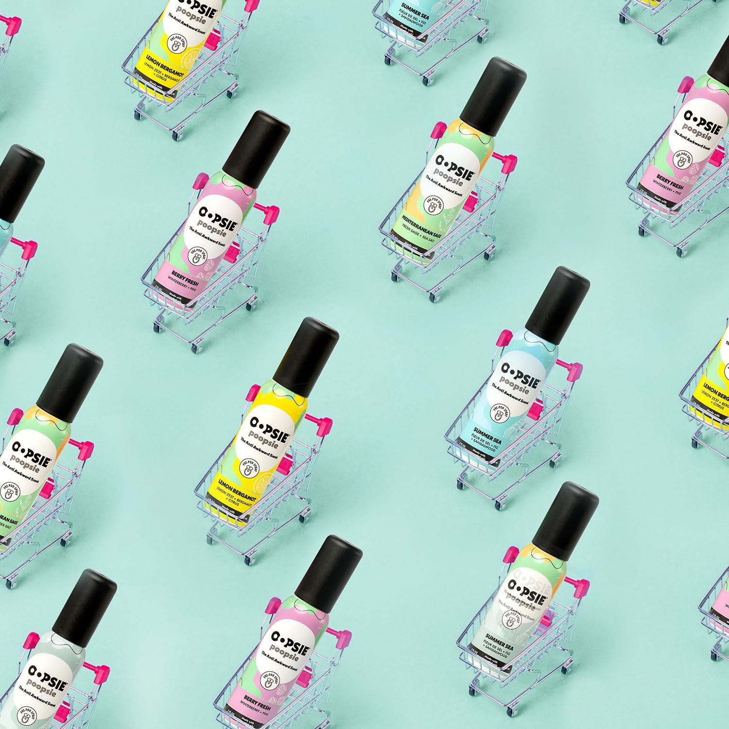 Oopsie Poopsie Pre-Poo toilet spray, discreet & portable original odor deodorizer scents. Pocket-friendly pre-poo spray to use on the go 2oz 8-bottle variety pack for 8-distinct aroma experience